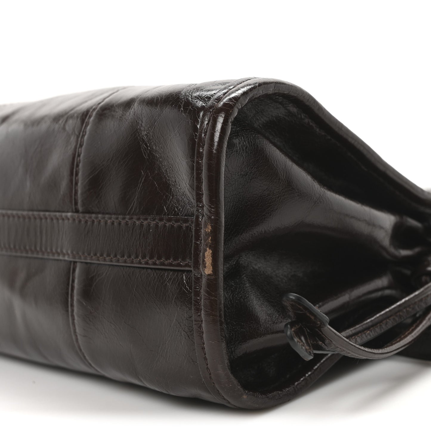 Glossy Calfskin Triangle Medium Bonnie Shoulder Bag Dark Brown