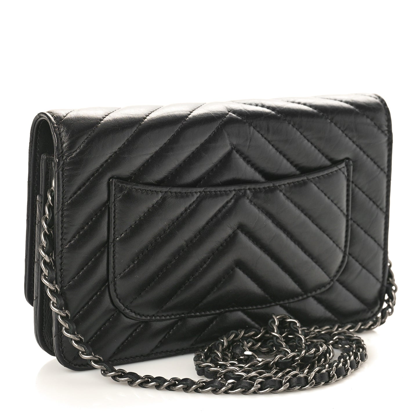 Aged Calfskin Chevron Quilted Reissue Wallet On Chain WOC Black