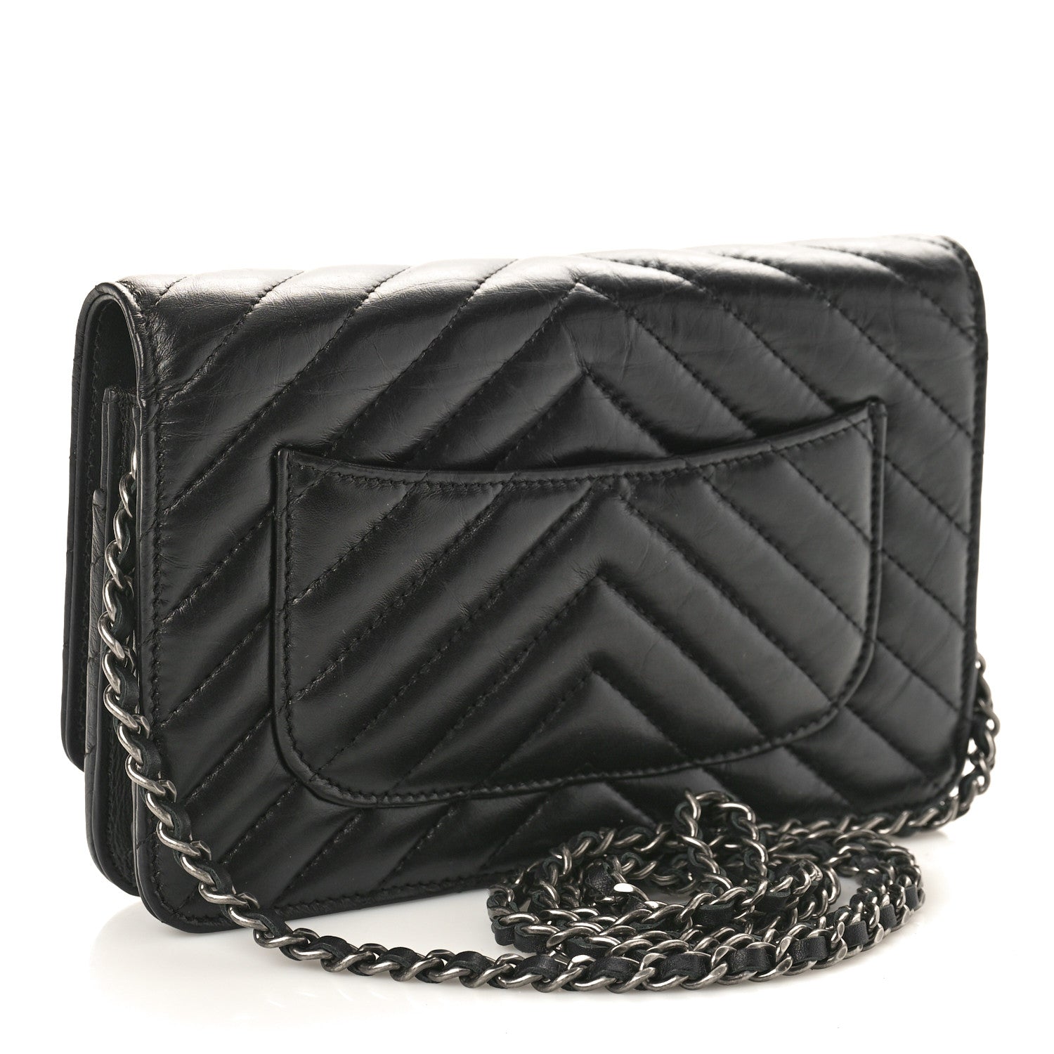 Chanel Aged Calfskin Chevron Quilted Reissue Wallet On Chain WOC Black 3 of 10