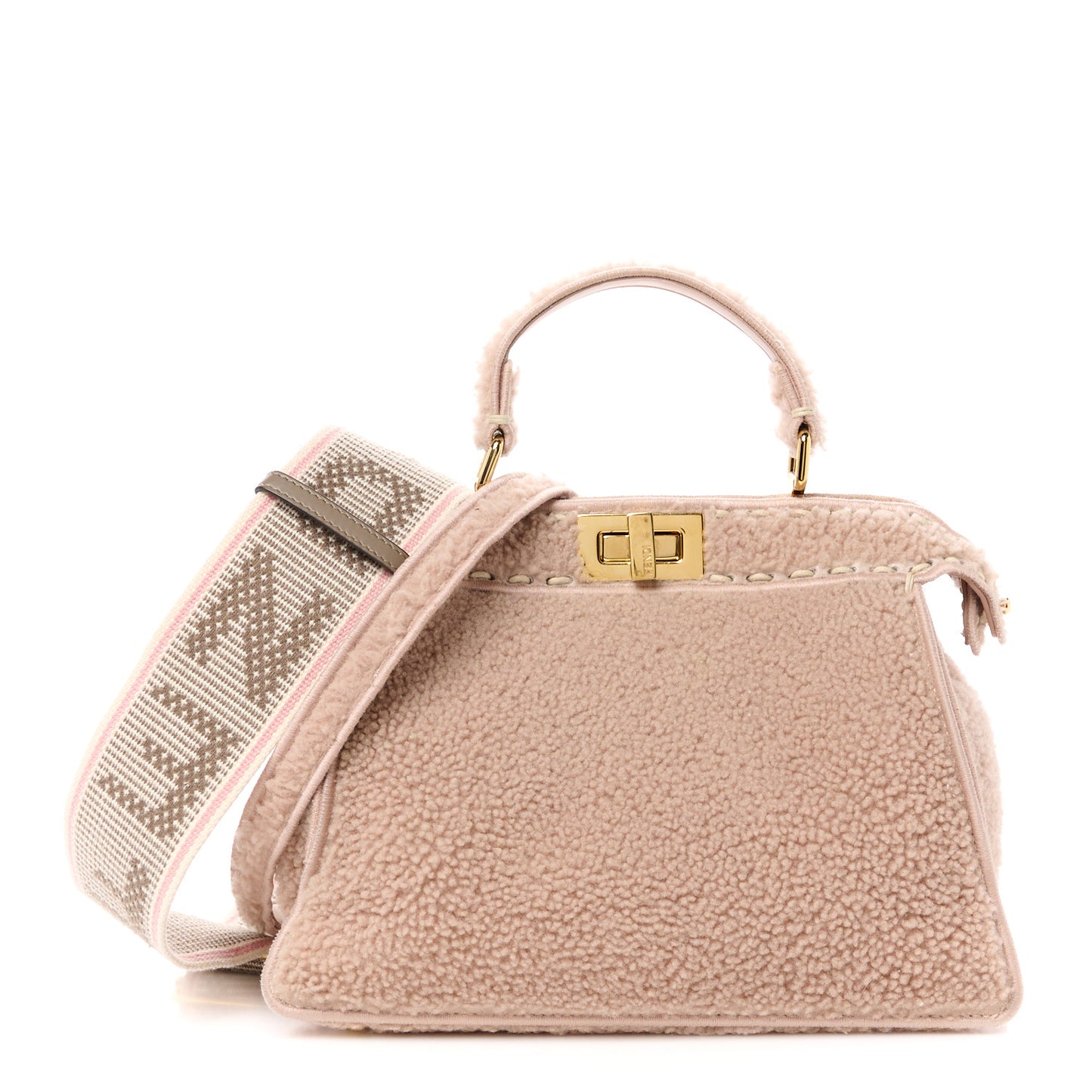 Curly Shearling Shiny Nappa Small Peekaboo I SEE U Satchel Rosa Plaster