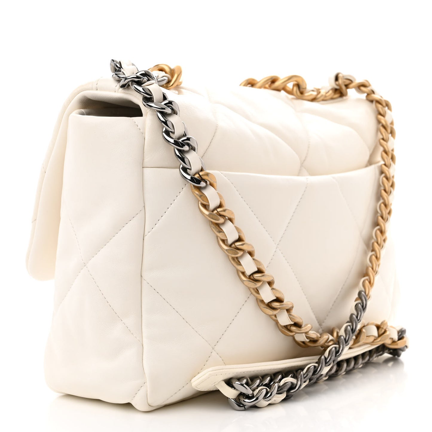 Goatskin Quilted Large Chanel 19 Flap White