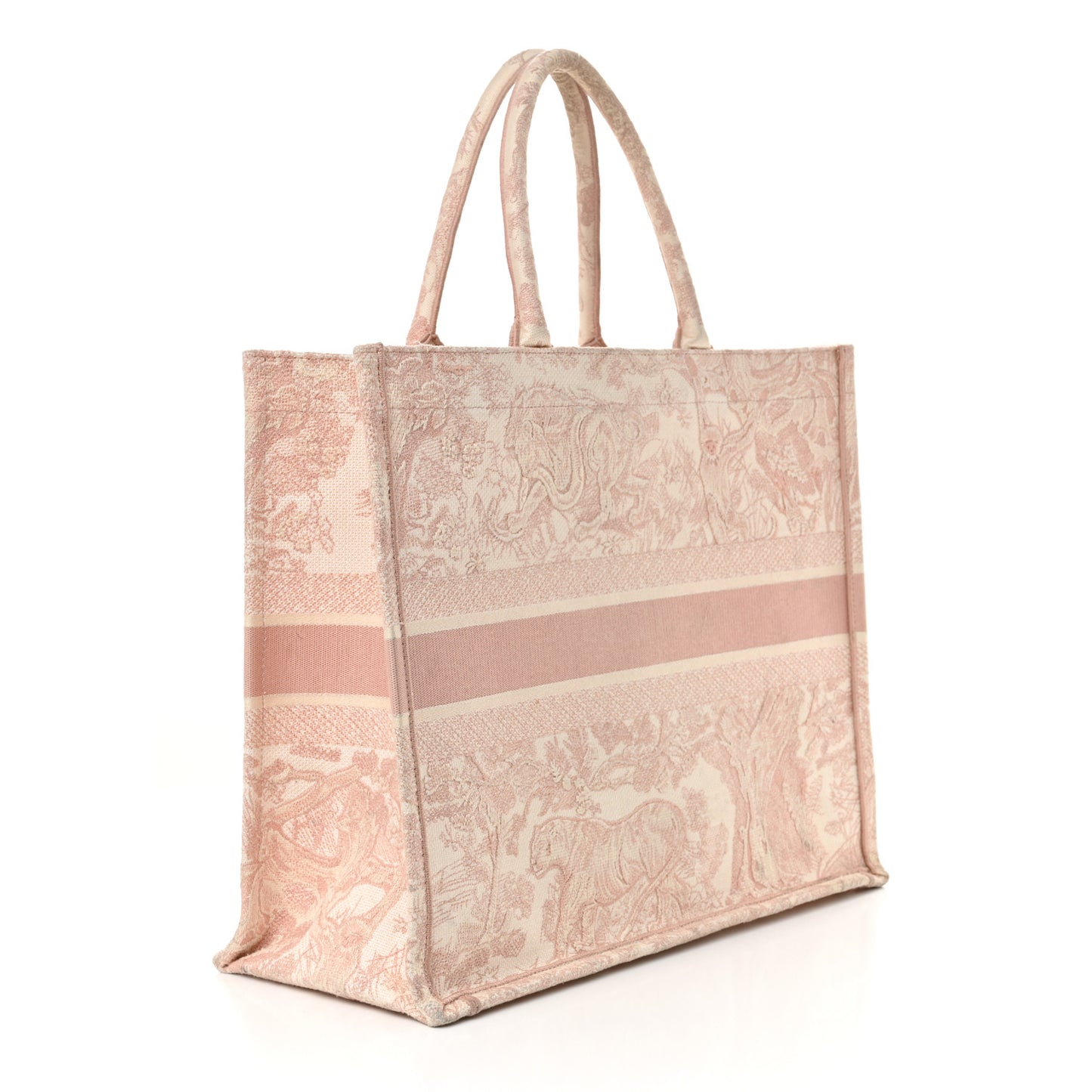 Canvas Toile De Jouy Embroidered Large Book Tote Pink