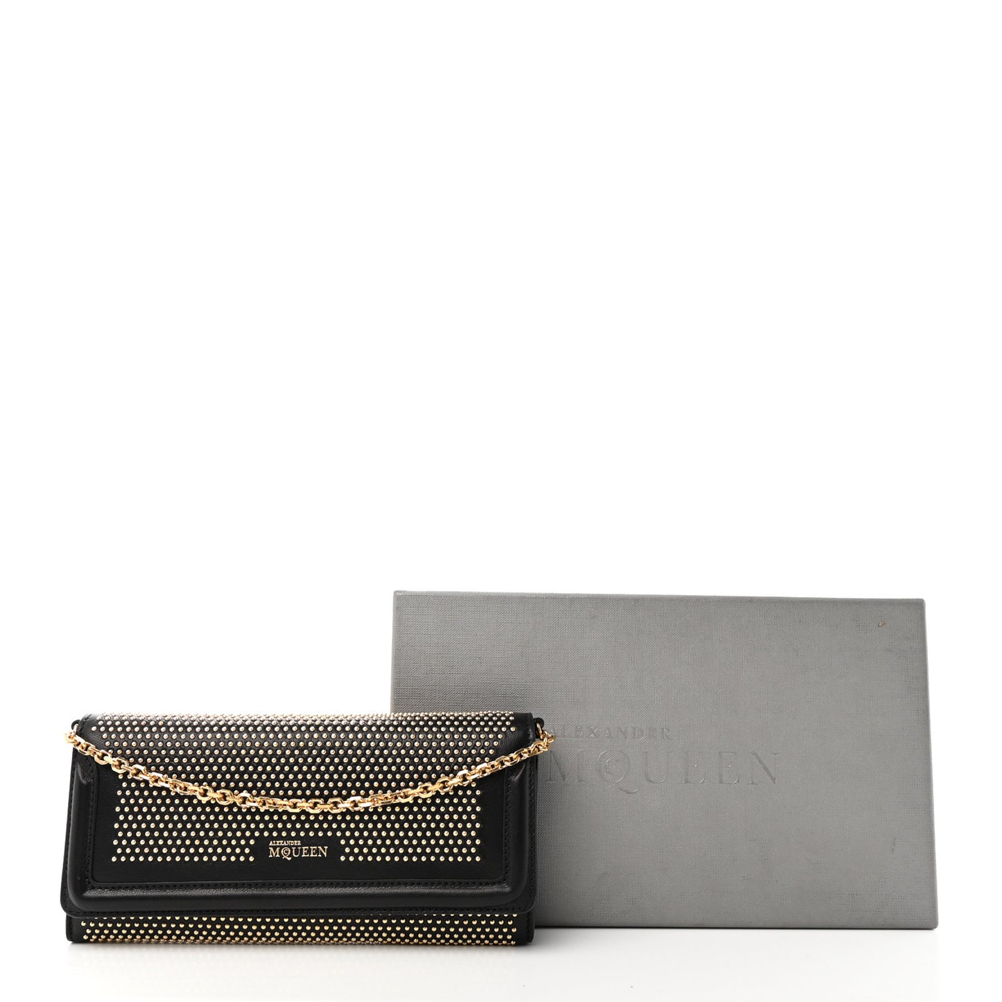 ALEXANDER MCQUEEN Calfskin Studded Wallet on Chain Black