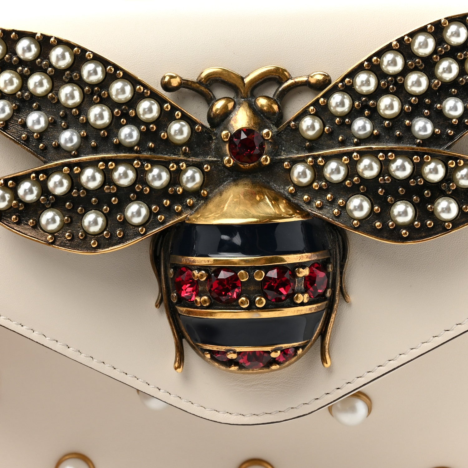 Gucci Nappa Pearl Studded Mini Queen Margaret Broadway Shoulder Bag Mystic White 8 of 12