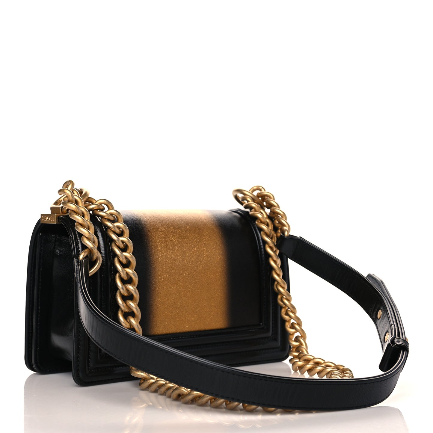 Metallic Glazed Calfskin Medium Boy Flap Black Gold