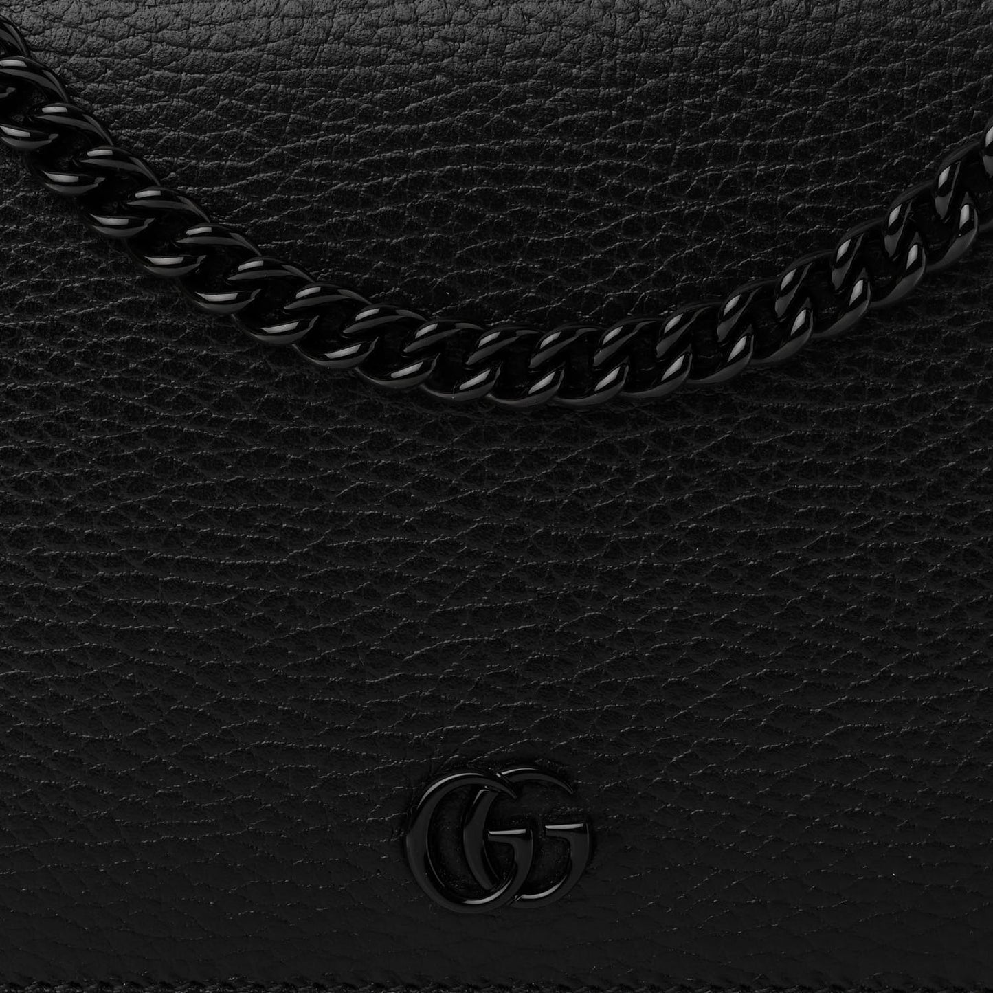 Dollar Calfskin Enamel Monochrome Mini GG Marmont Chain Wallet Black