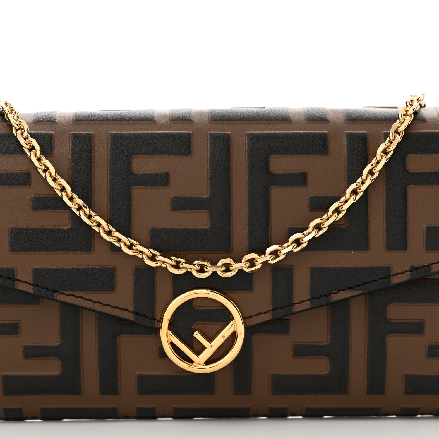 Fendi Vitello Soft F is Fendi Bi-Color FF 1974 Embossed Continental Envelope Wallet On Chain Maya Black 7 of 11