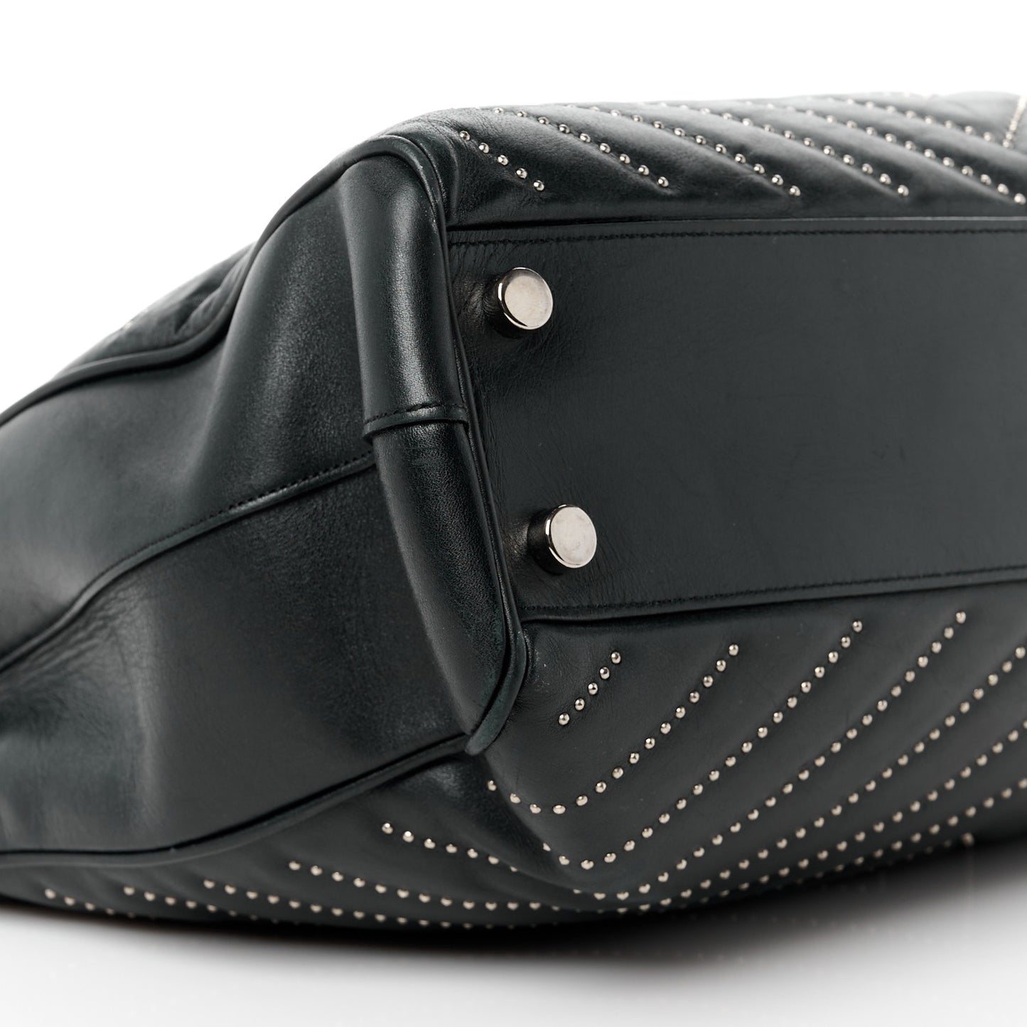 Lambskin Matelasse Studded Chevron Monogram Shopping Bag Black
