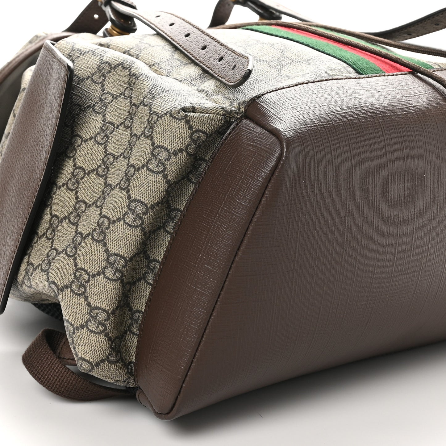 GG Supreme Monogram Medium Ophidia Double Buckle Backpack Brown