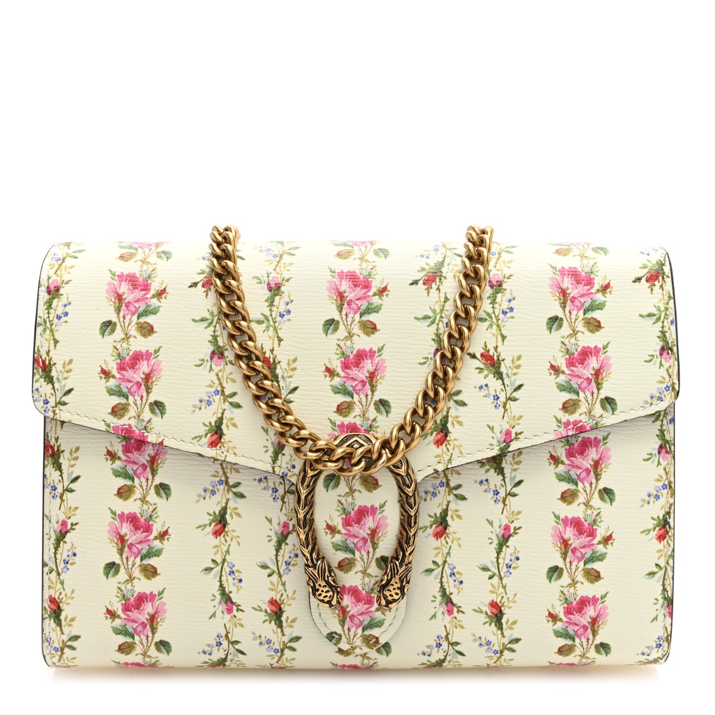 Calfskin Floral Print Mini Dionysus Chain Wallet Ivory Pink