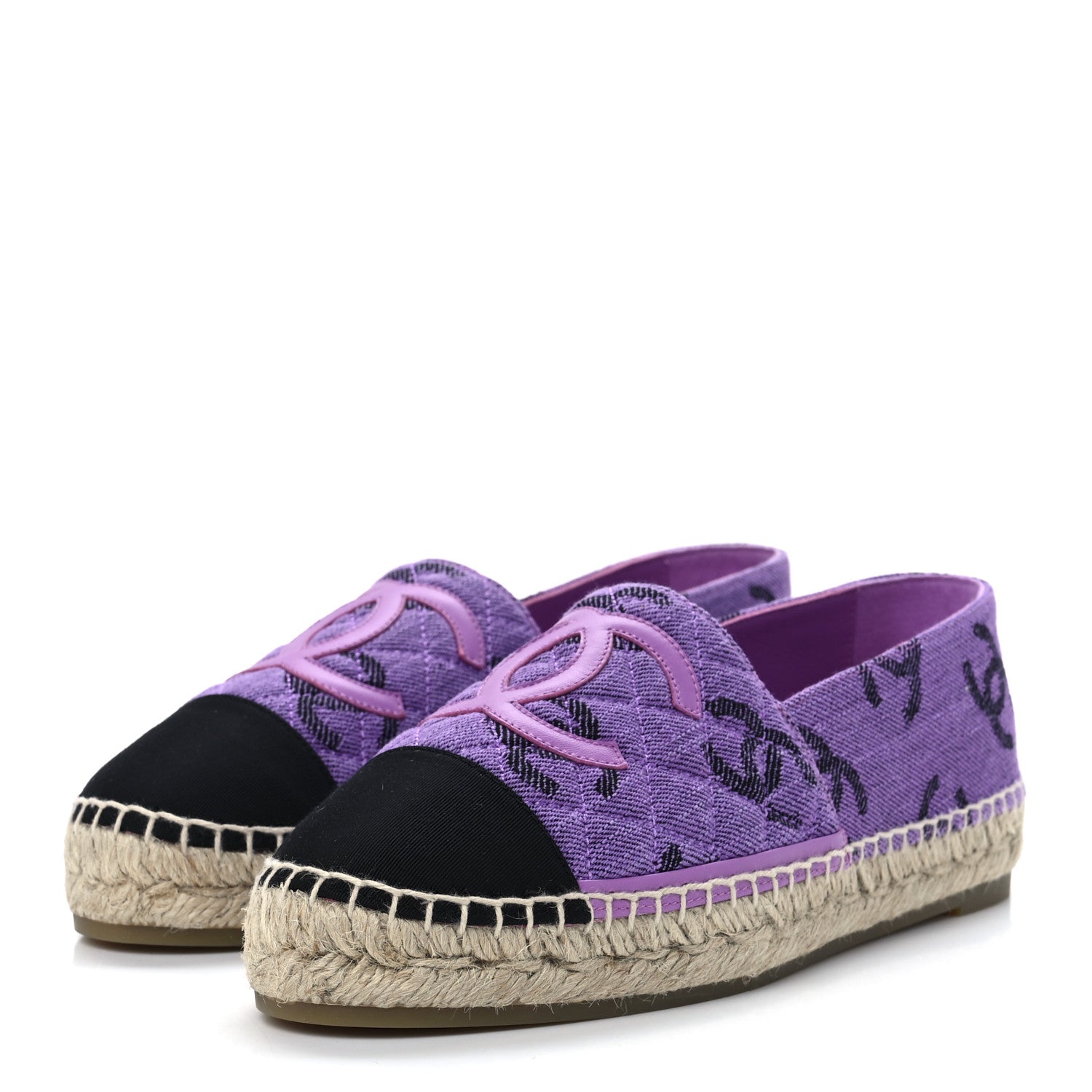 Chanel Cotton Jacquard Grosgrain CC Print Espadrilles 38 Purple Black 3 of 10
