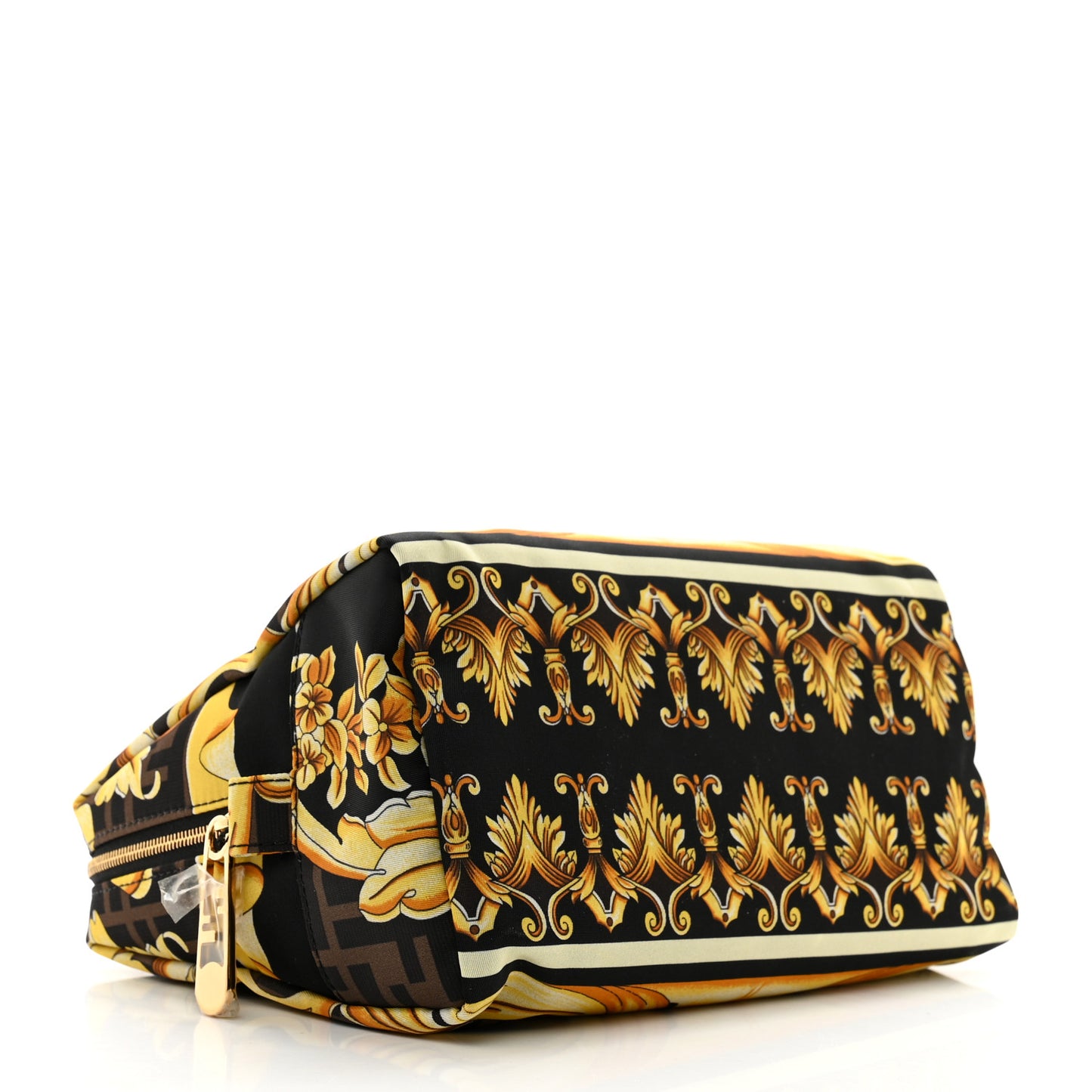 X VERSACE Nylon Fendace FF Baroque Print Medium Trapezoid Beauty Pouch Gold