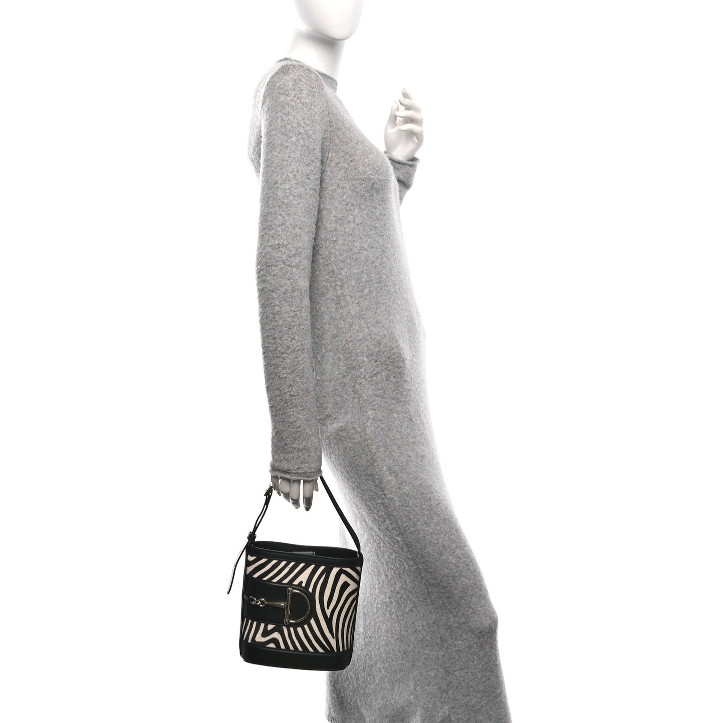 Calf Hair Calfskin Zebra Print Gucci 73 Mini Bucket Bag Black White