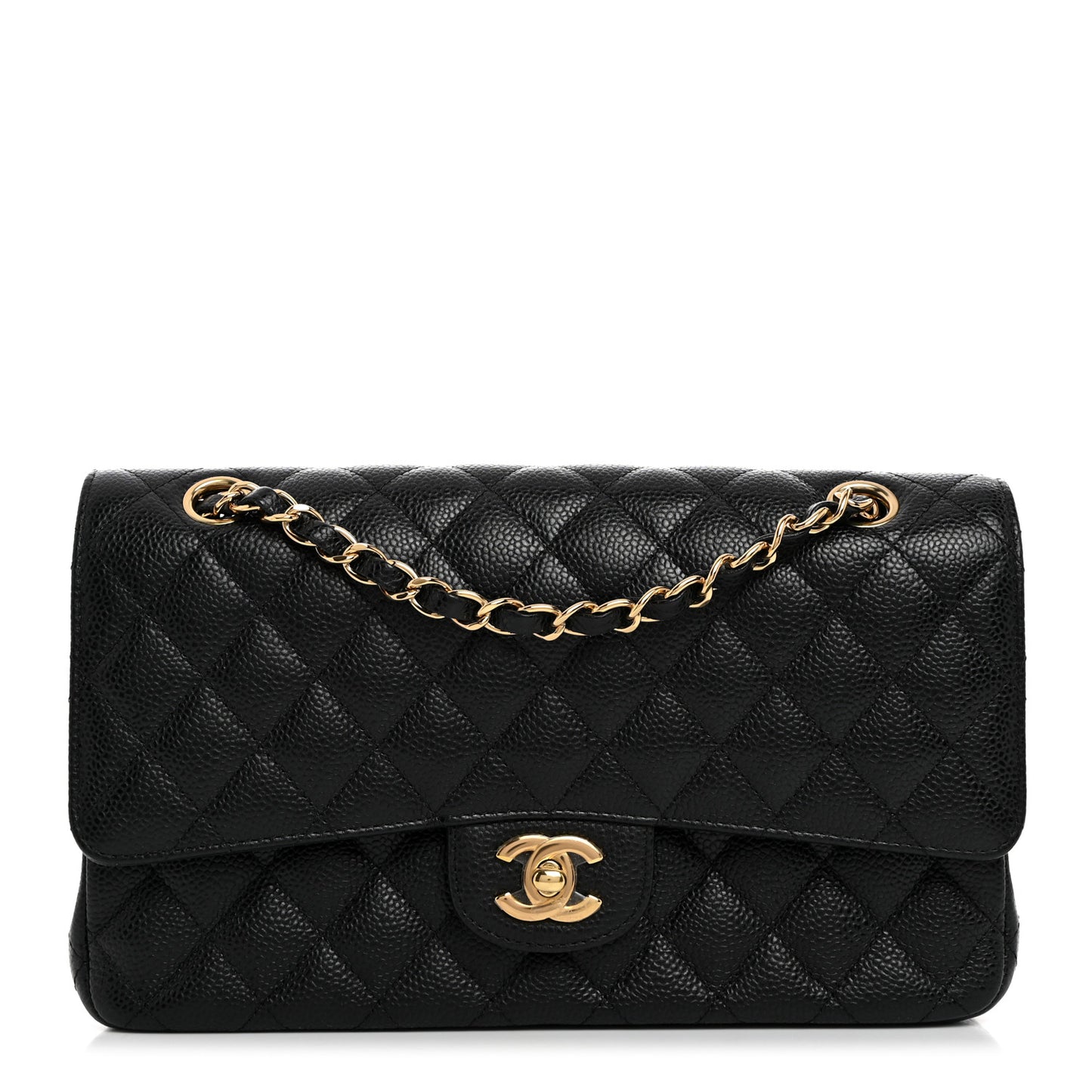 Caviar Quilted Medium Double Flap Black