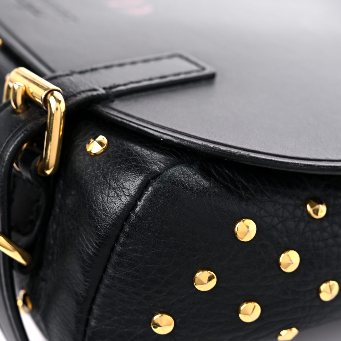 Calfskin Studded Bridle Saddle Bag Black