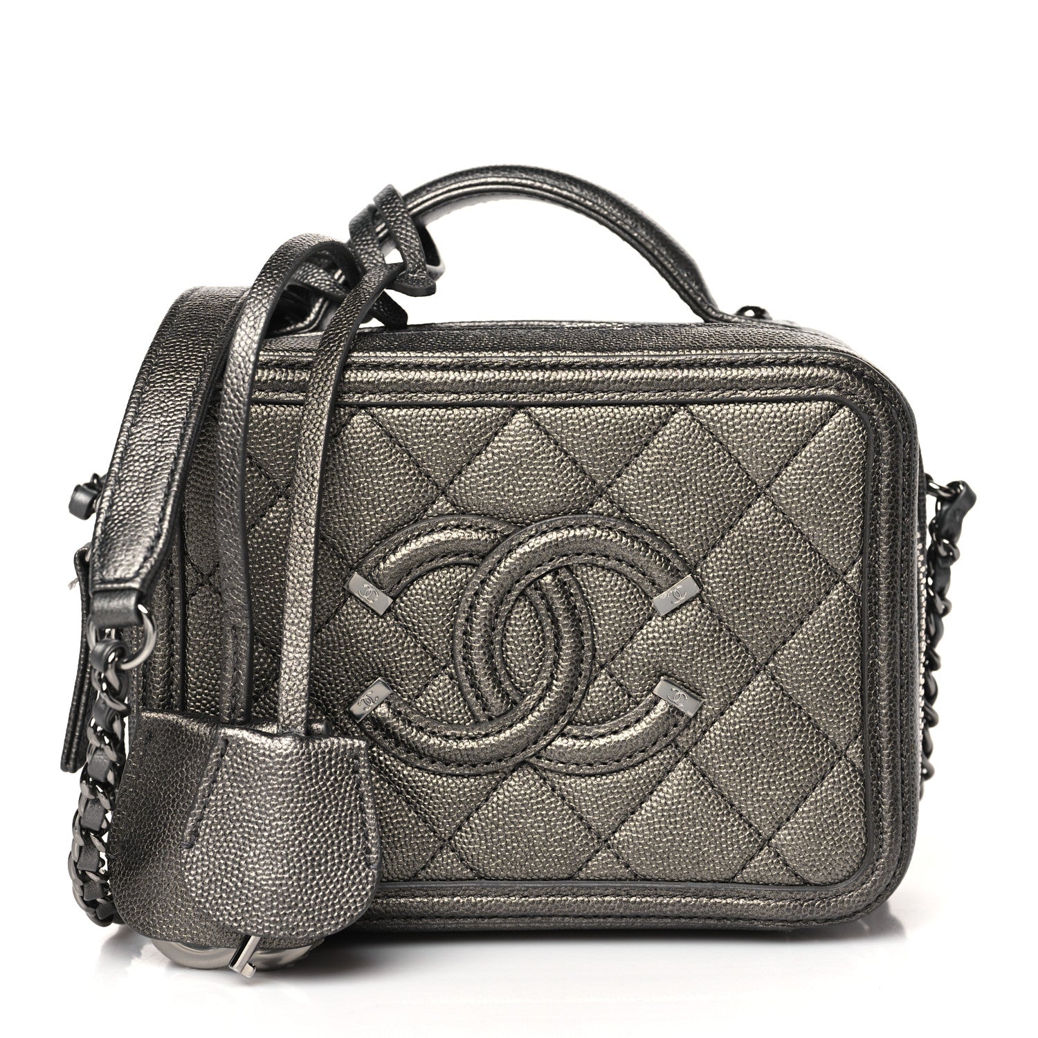Chanel Caviar Quilted Small CC Filigree Vanity Case Dark Grey 1 of 9