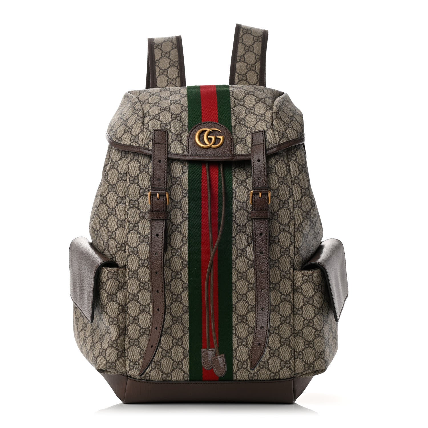 Gucci GG Supreme Monogram Medium Ophidia Double Buckle Backpack Brown 1 of 10