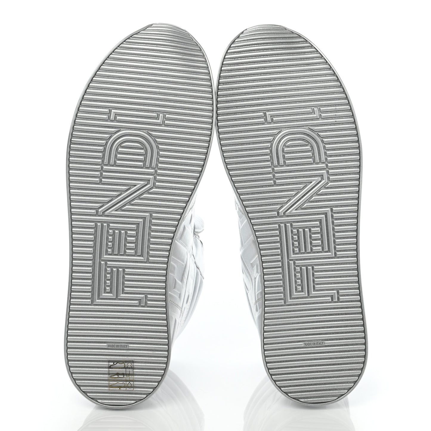X NICKI MINAJ Metallic Nappa Macro FF Embossed Prints On High Top Sneakers 40 Silver