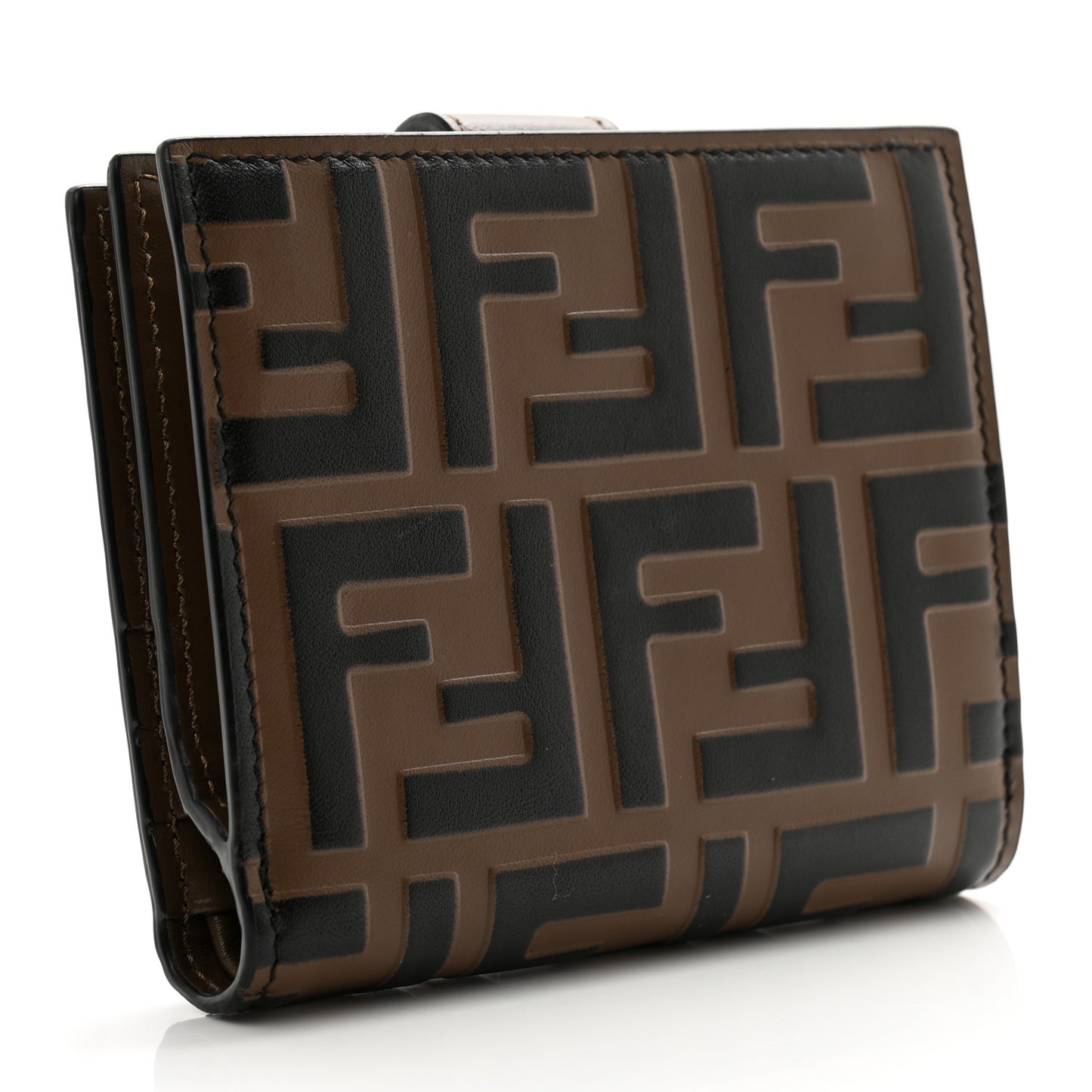 Vitello Soft F is Fendi Bi-Color FF 1974 Embossed Compact Wallet Maya Black
