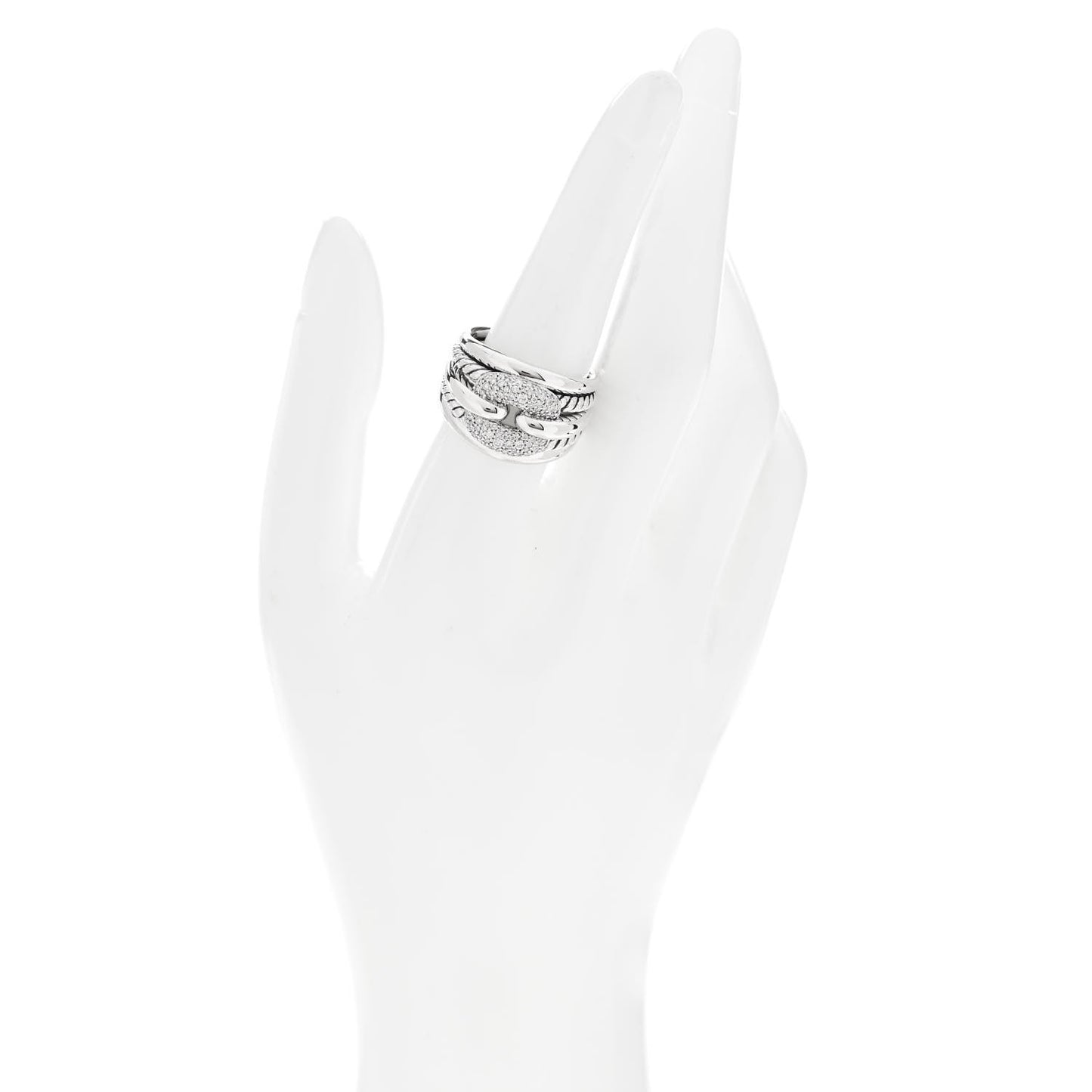 Sterling Silver Diamond Thoroughbred Cushion Link Ring 58 8.25