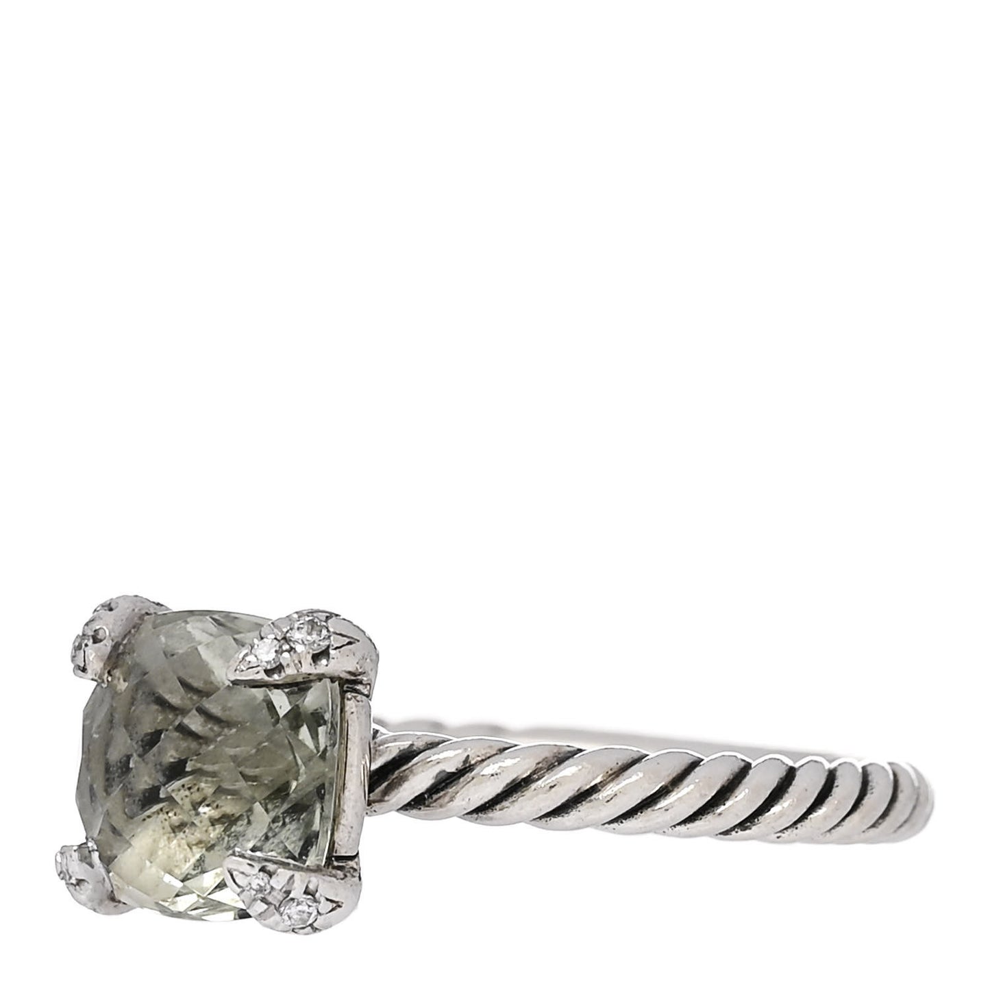 Sterling Silver Diamond Prasiolite 8mm Chatelaine Ring 53 6.5