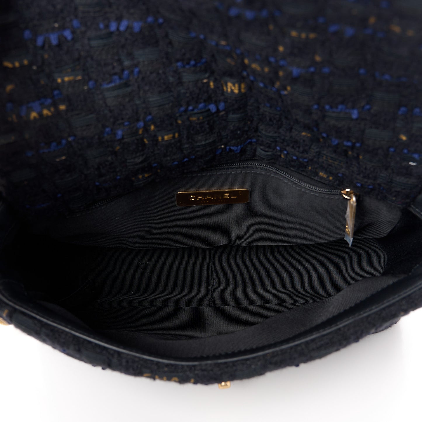 Tweed Quilted Medium Chanel 19 Flap Black Navy Gold
