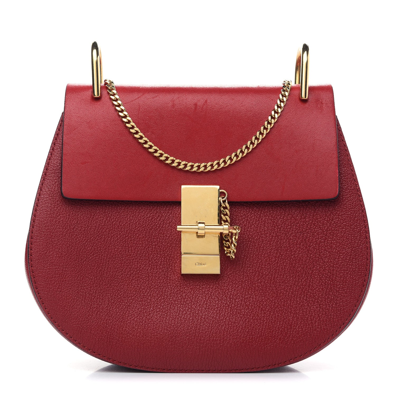 Chloe Grained Calfskin Lambskin Drew Shoulder Bag Red 1 of 12