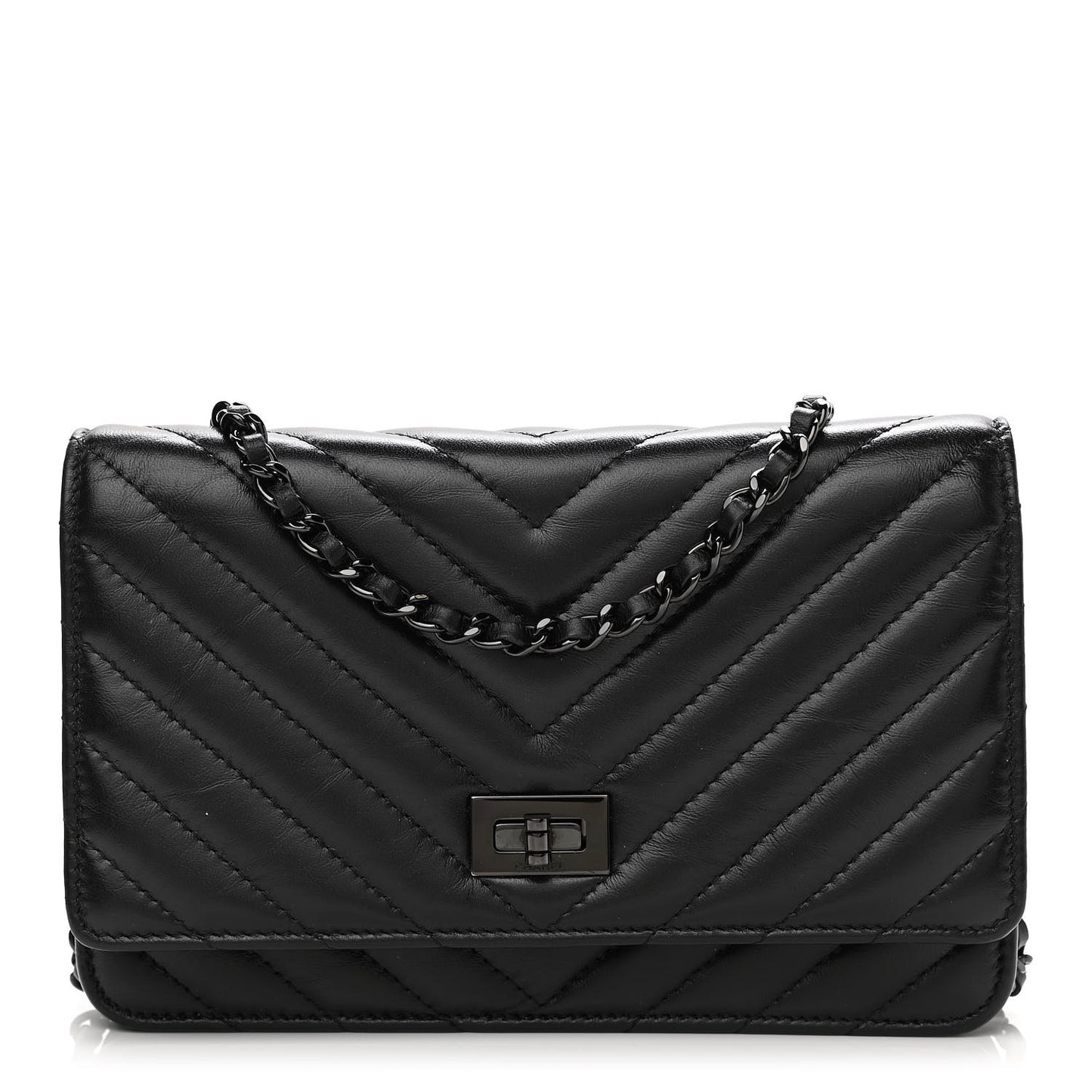 Aged Calfskin Chevron Quilted Reissue Wallet On Chain WOC So Black