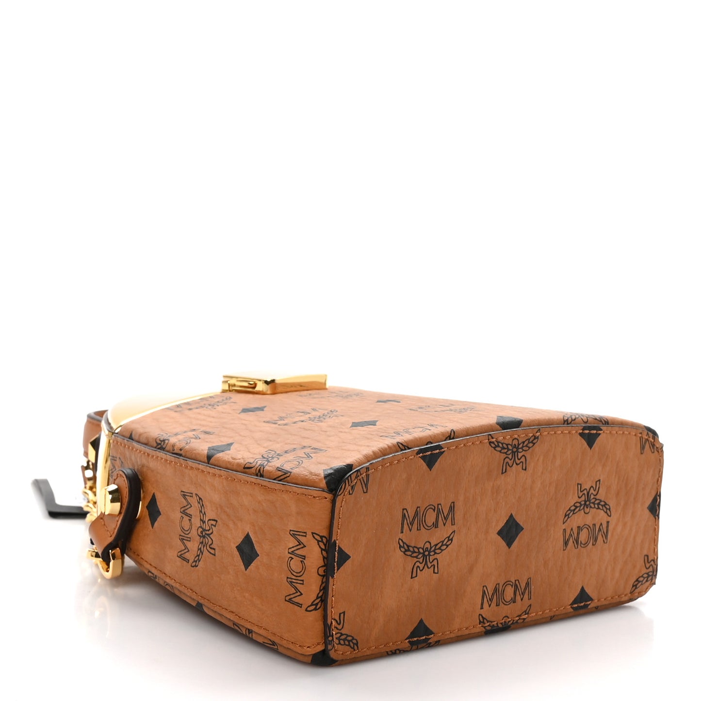 Metallic Calfskin Visetos Stark Pushlock Clutch Cognac