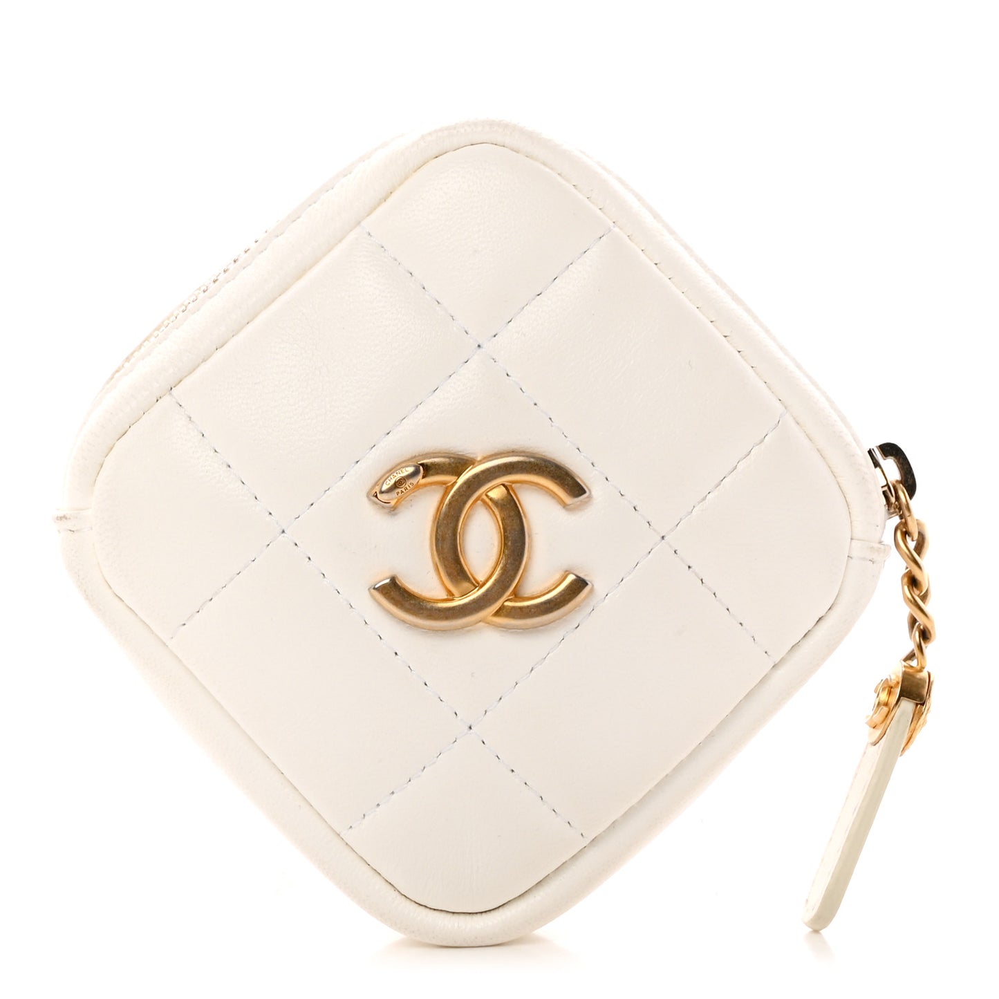 Lambskin Quilted Diamond Arm Coin Purse White