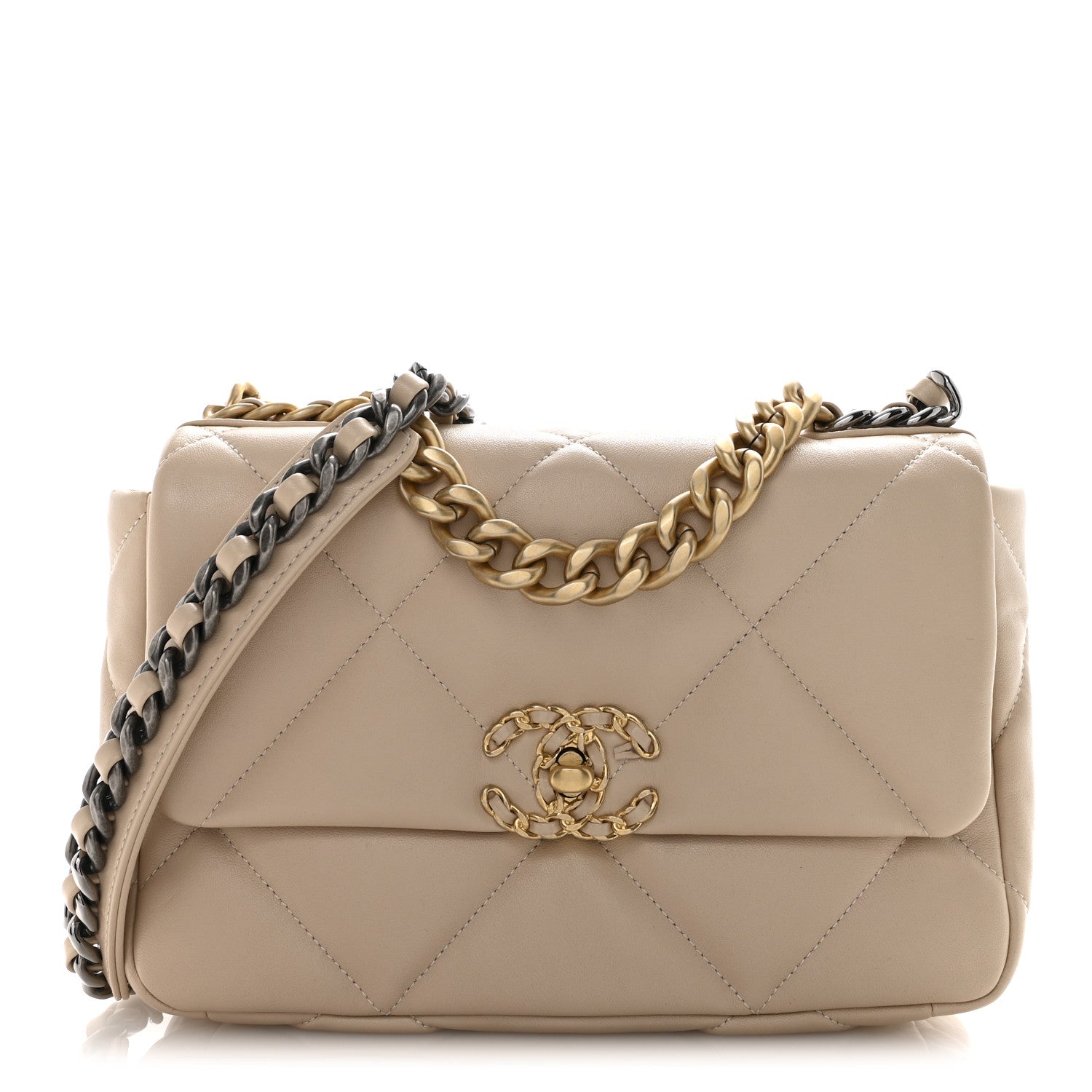 Chanel Lambskin Quilted Medium Chanel 19 Flap Beige 1810722