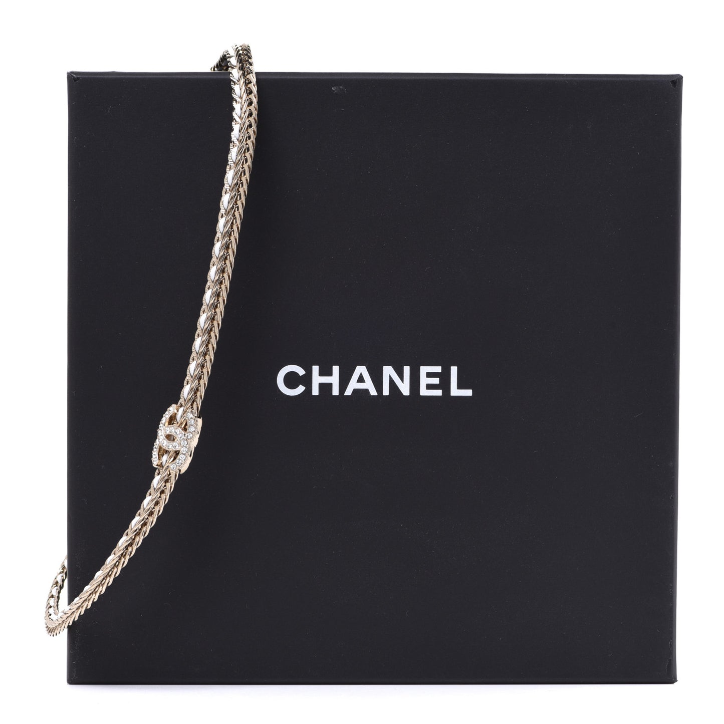 Metal Lambskin Crystal CC Choker Gold White