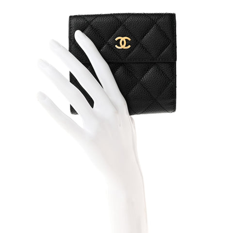 Caviar Quilted Compact French Flap Wallet Black