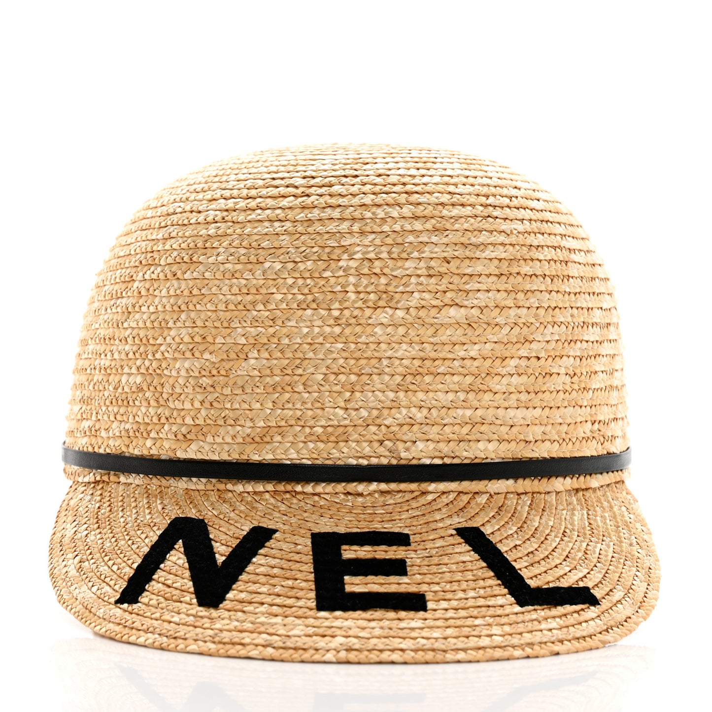 Straw Calfskin Logo Visor Hat M Natural Black