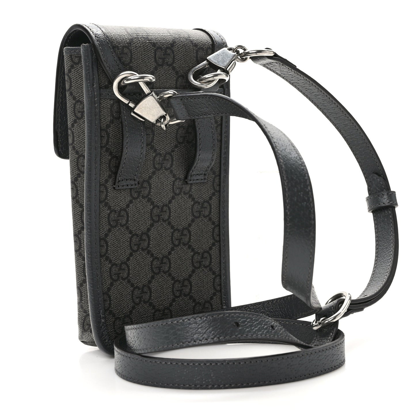 GG Supreme Monogram Textured Dollar Calfskin Phone Crossbody Bag Grey Black Graphite Grey