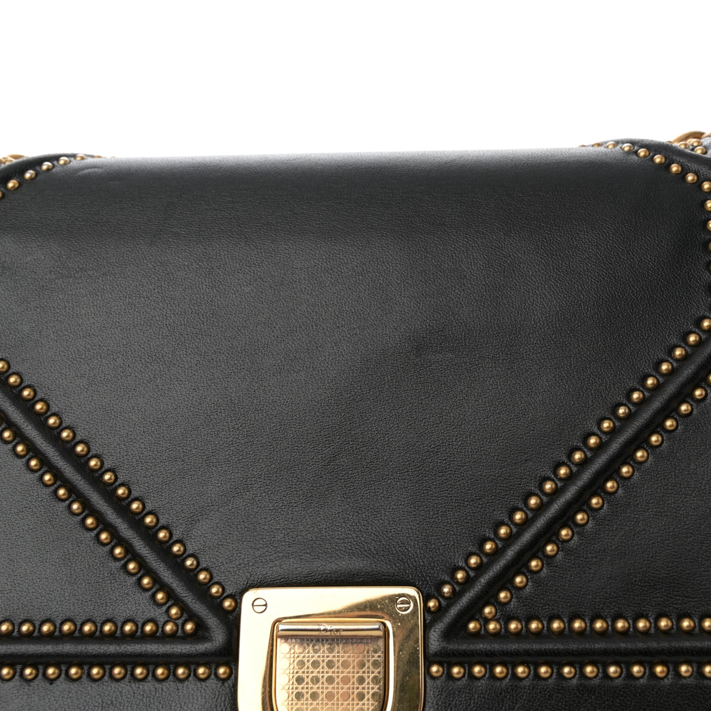 Lambskin Studded Medium Diorama Flap Bag Black
