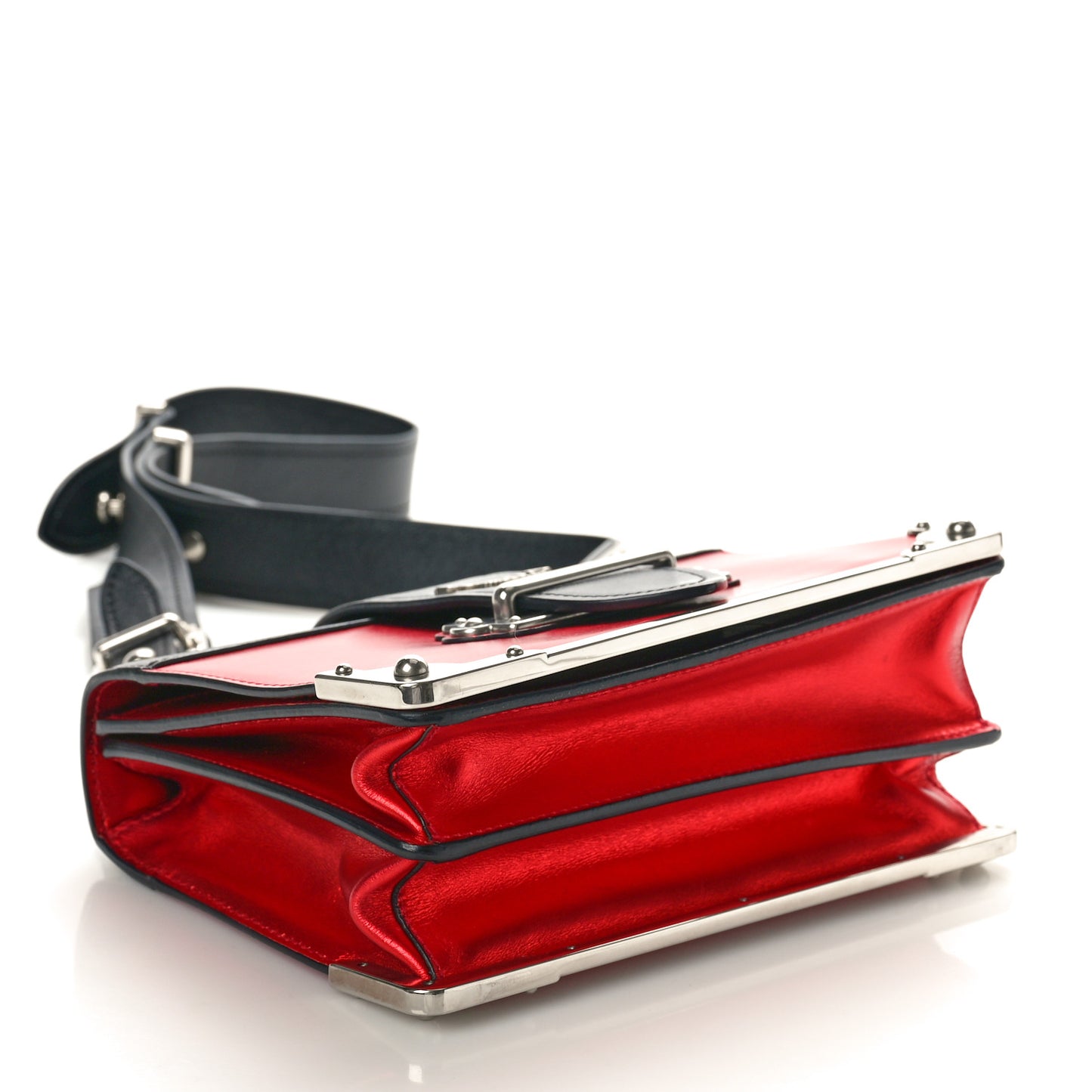 Metallic Vitello Saffiano Cahier Bag Red Black