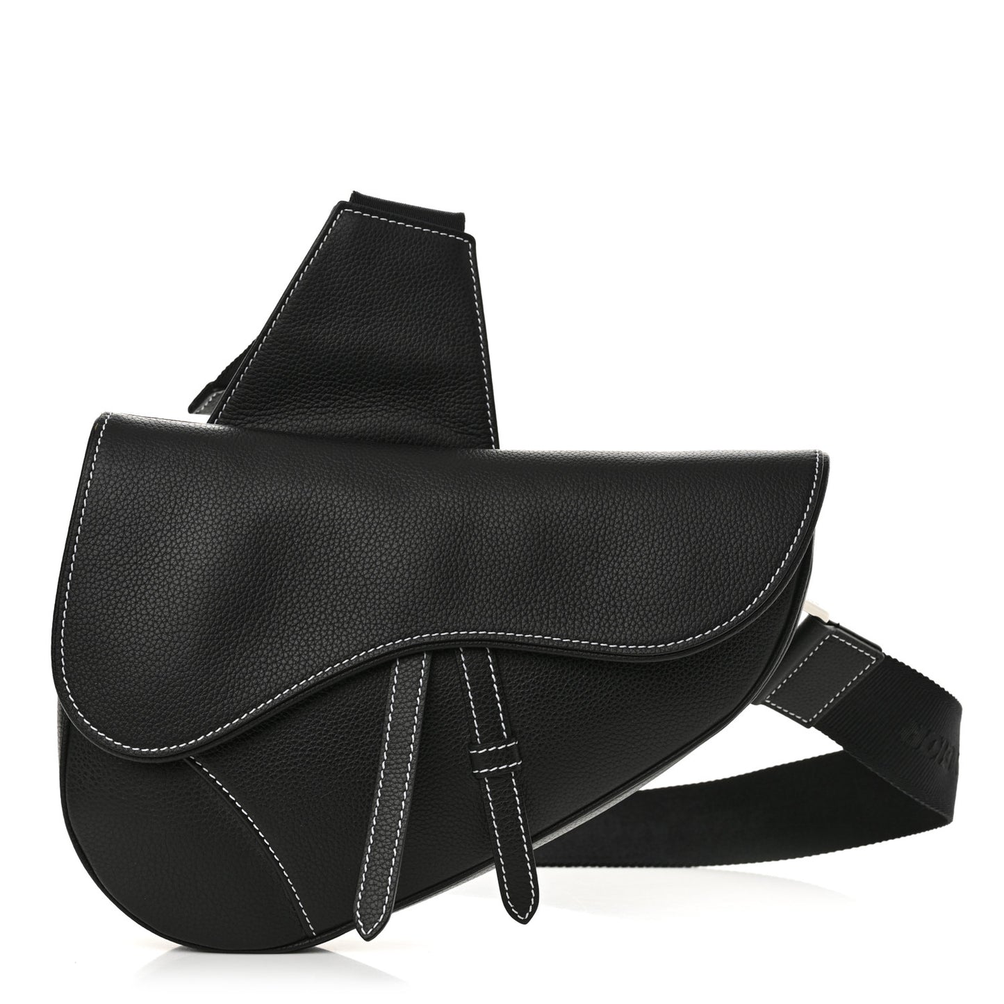 Grained Calfskin Mens Saddle Bag Black