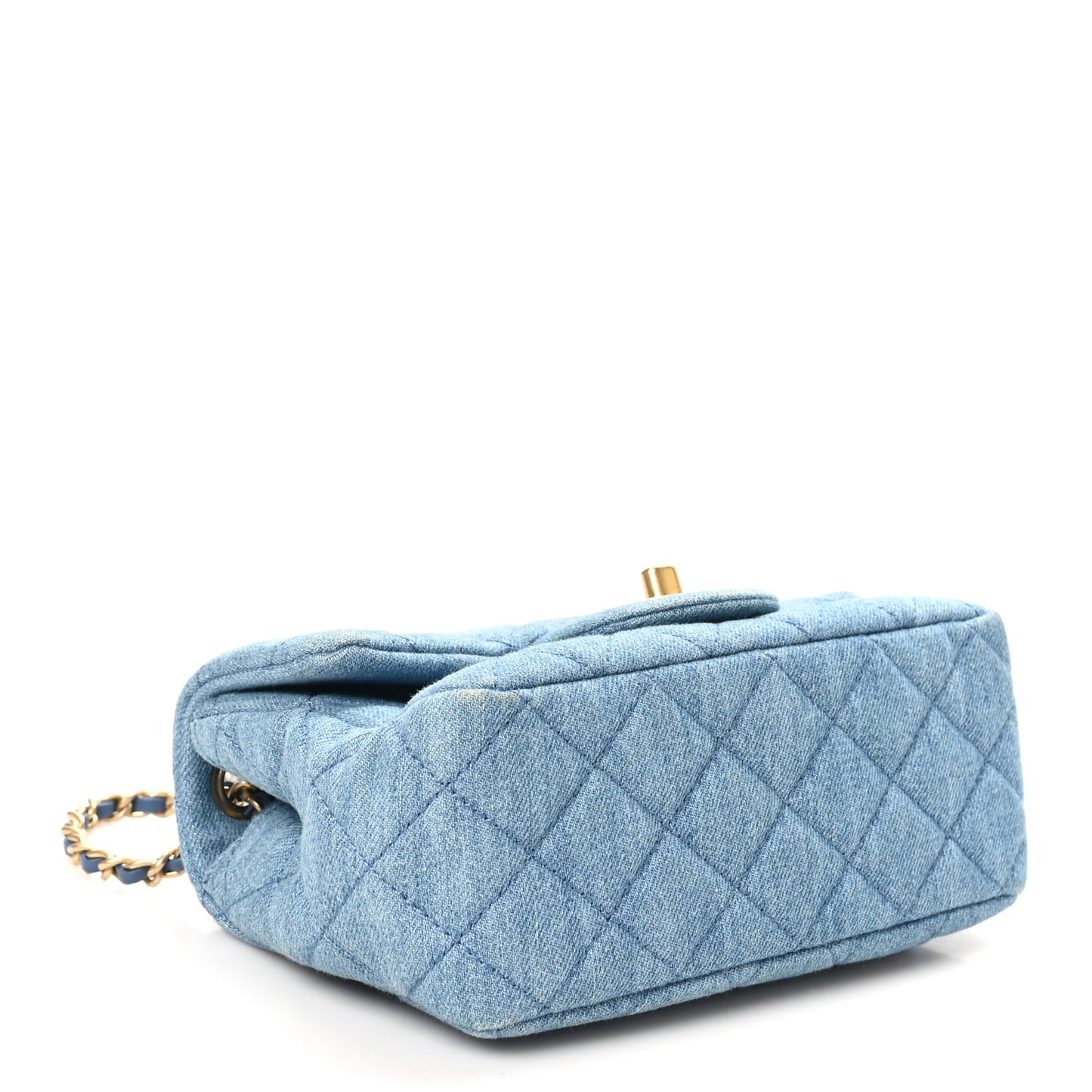 Denim Quilted Mini Pearl Crush Flap Blue