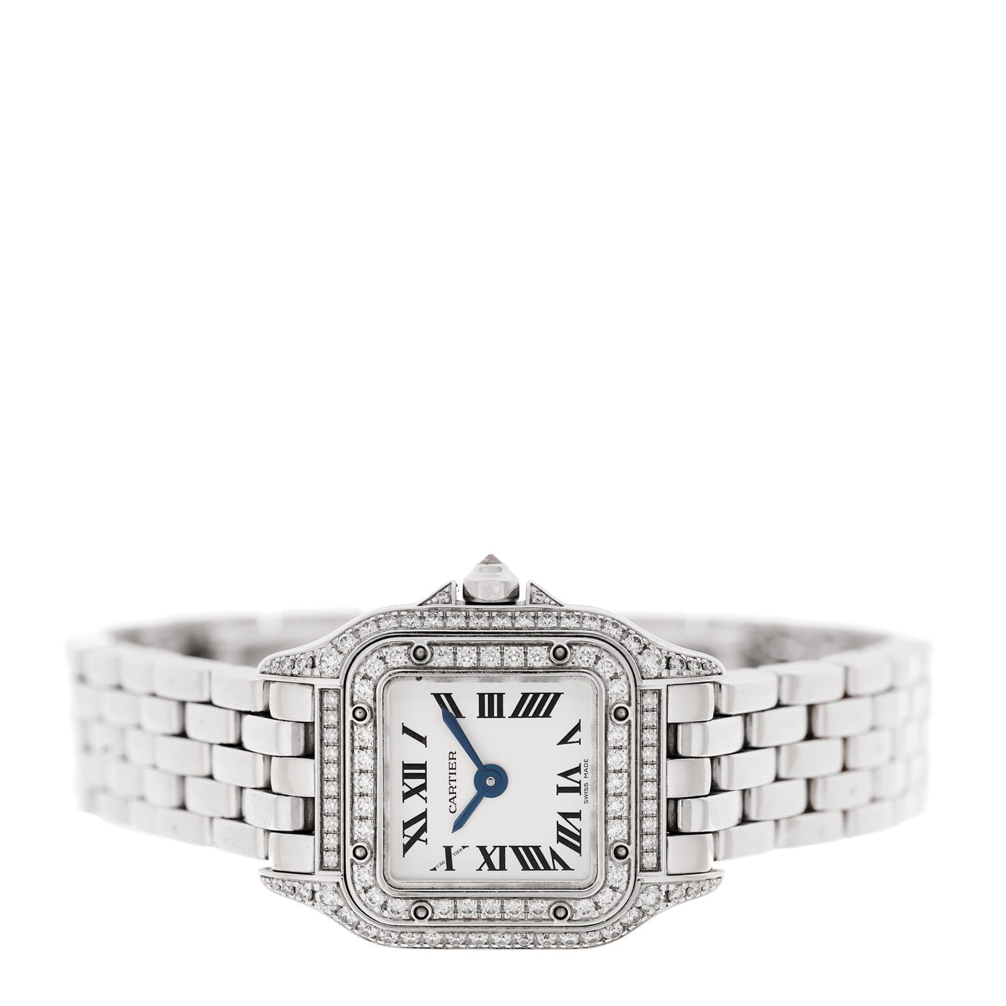 18K White Gold Diamond Bezel 19mm Double Row Panthere Quartz Watch