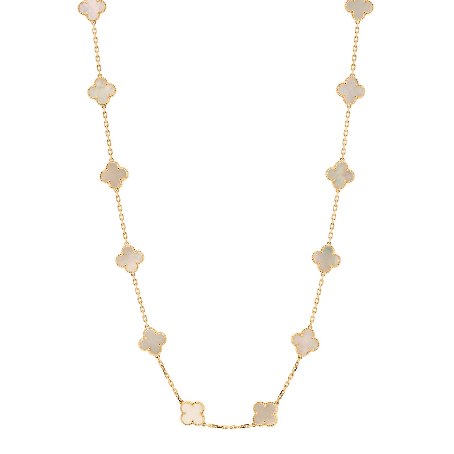 18K Yellow Gold Mother of Pearl 20 Motifs Vintage Alhambra Necklace