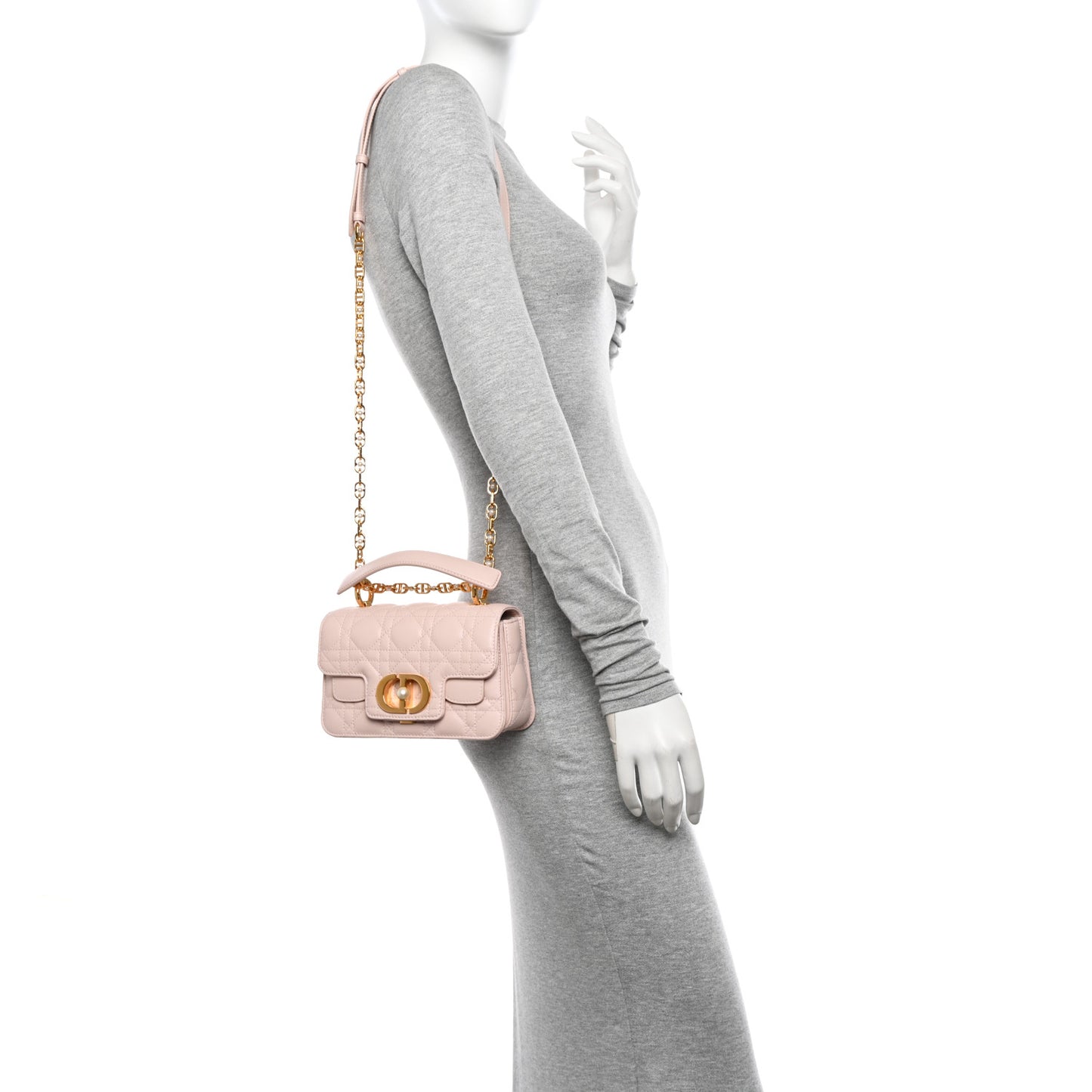 Lambskin Cannage Mini Jolie Top Handle Bag Powder Pink