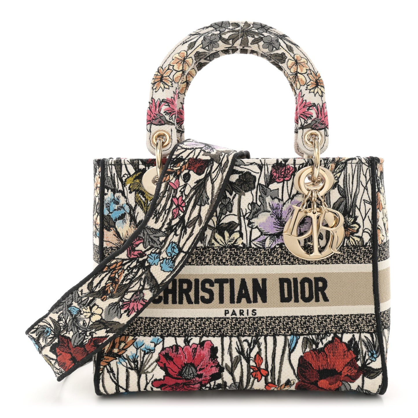 Canvas Embroidered Mille Fleurs Medium Lady D-Lite Multicolor