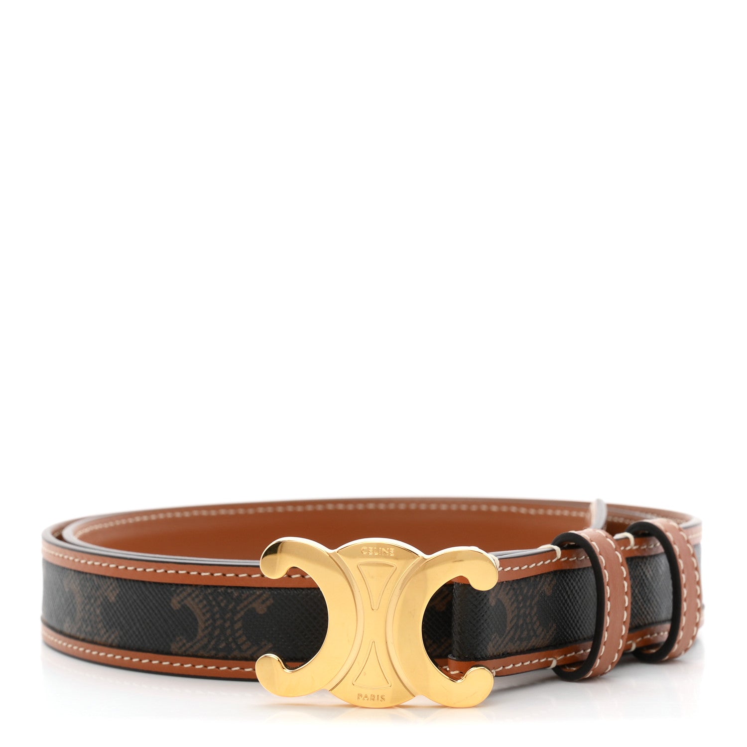 Celine Canvas Calfskin Medium 25mm Triomphe 90 36 Belt Tan 1913959