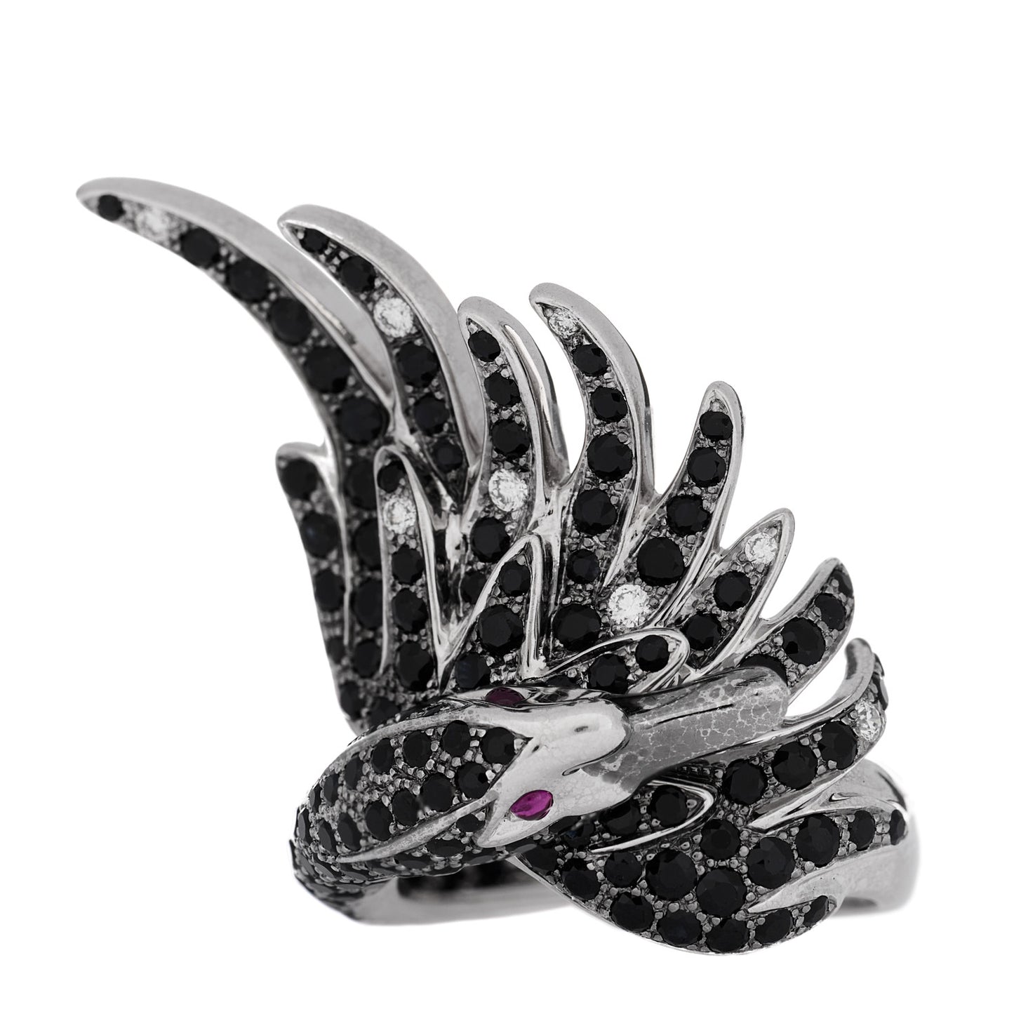 18K White Gold Diamond Black Sapphire Ruby Cypris Ring 52 6