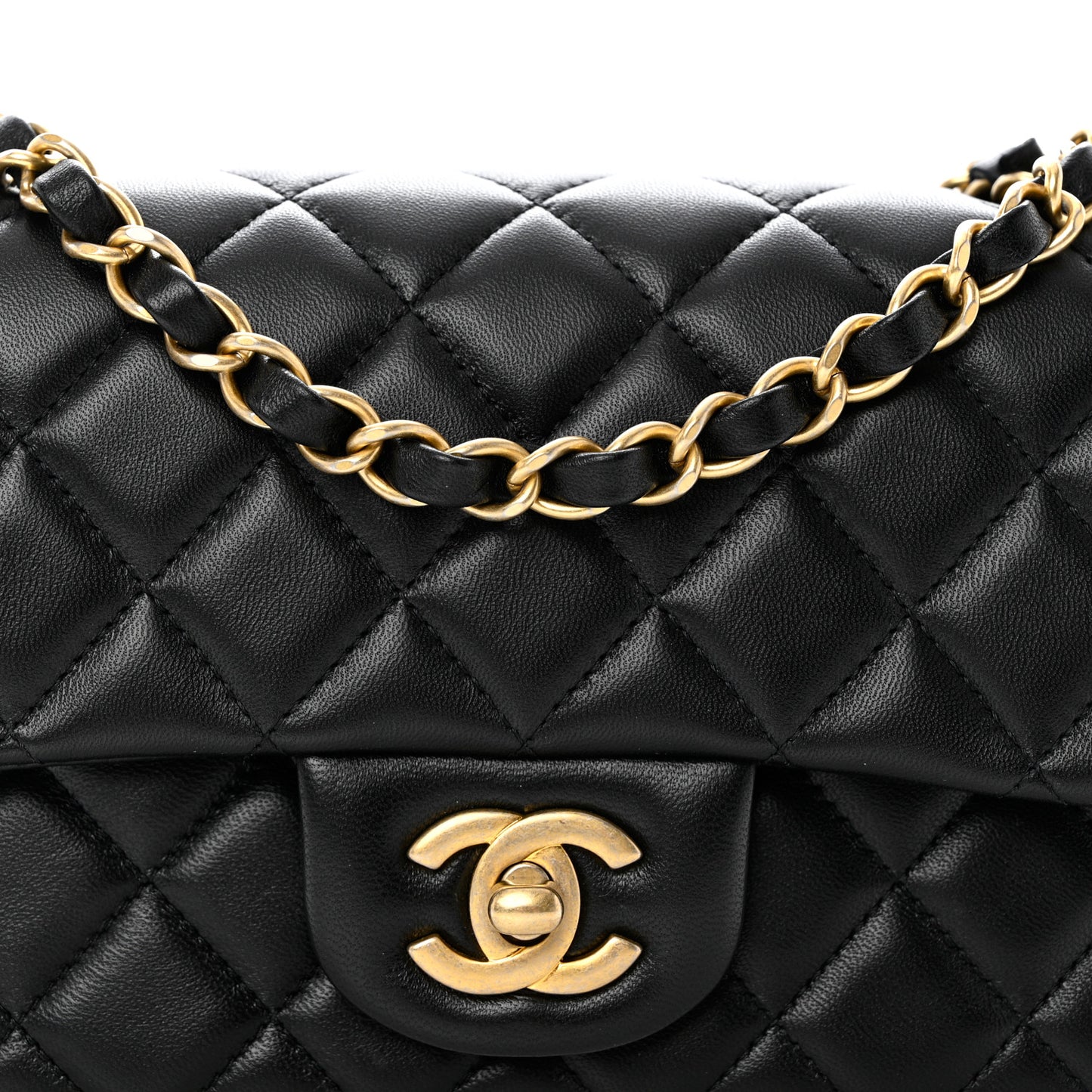Lambskin Quilted Mini Rectangular Flap Black