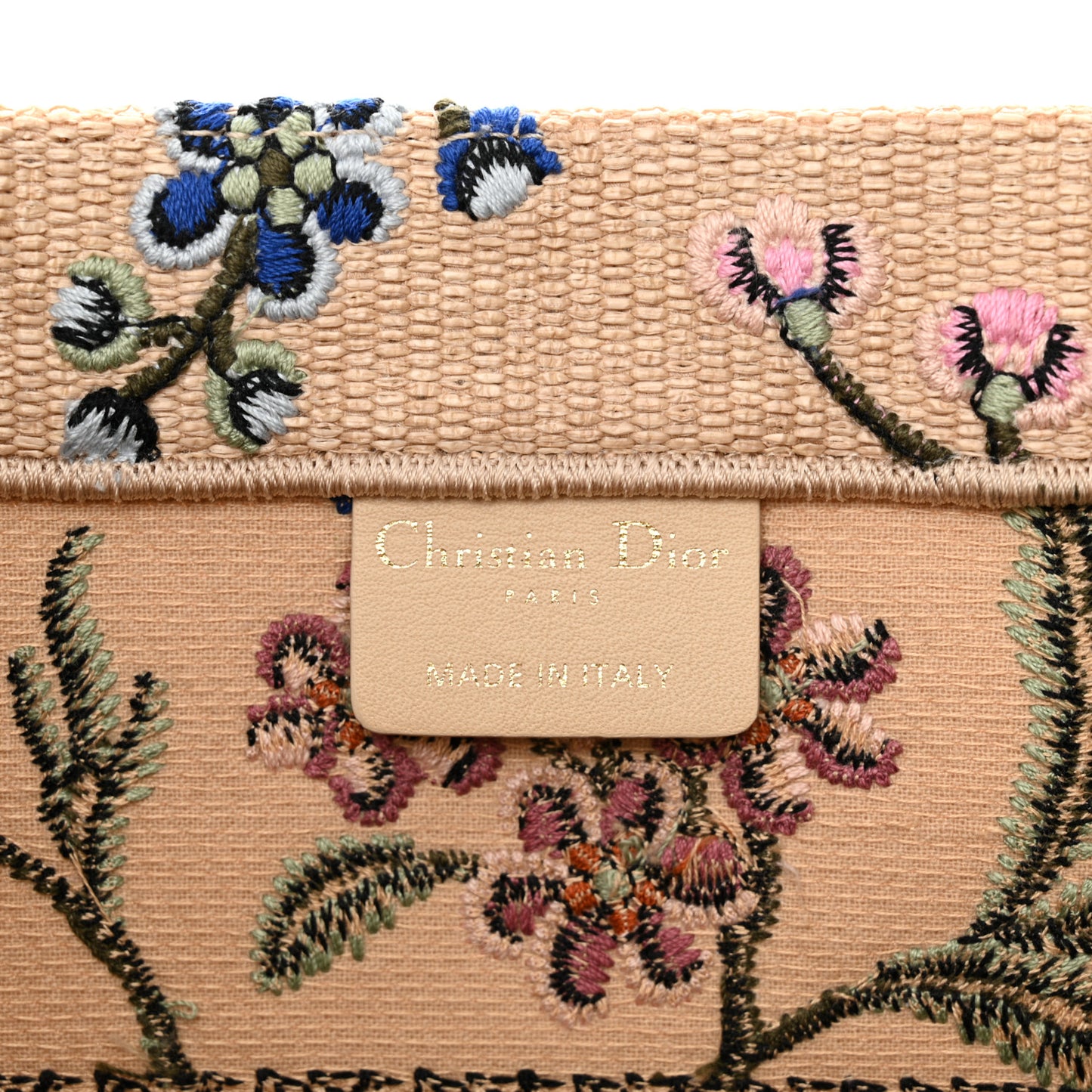 Raffia Embroidered Petites Fleurs Medium Book Tote Natural