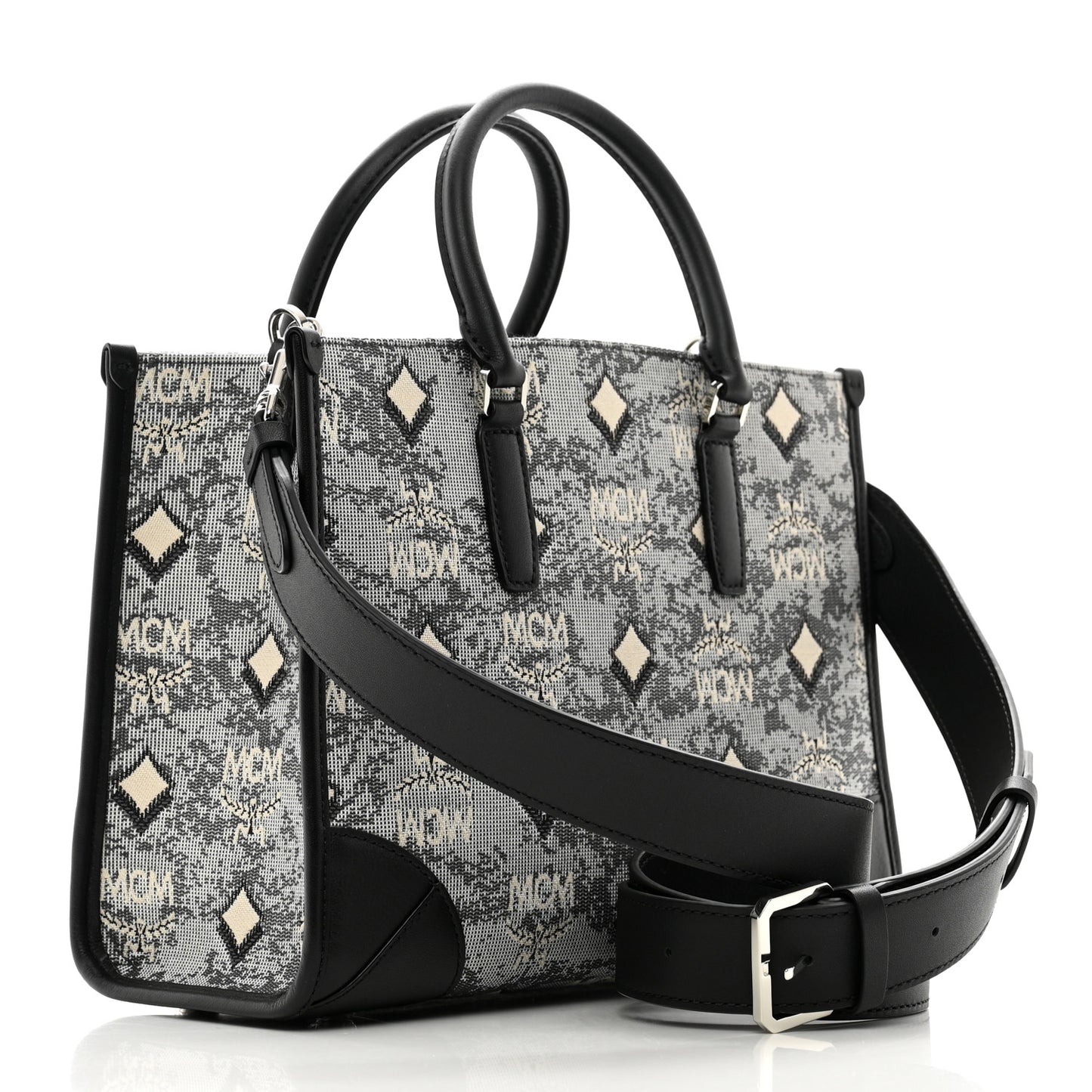 Vintage Jacquard Monogram Small Munchen Tote Grey