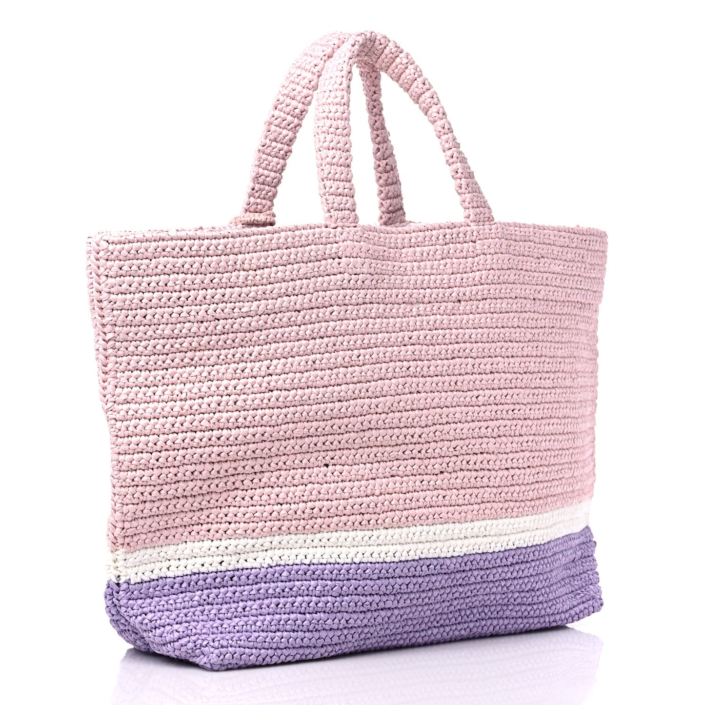 Raffia Embroidered Striped Logo Miami Tote Pink Purple
