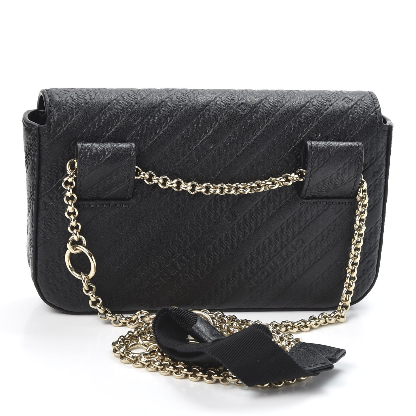 Calfskin Chain Embossed Bond Pouch with Chain Black